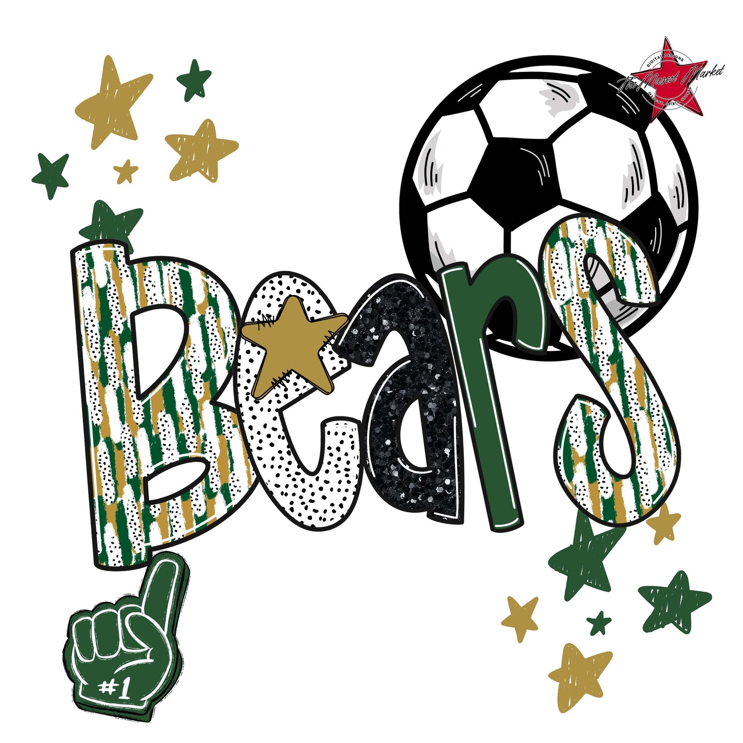Bears Soccer Scrape-Green & Gold