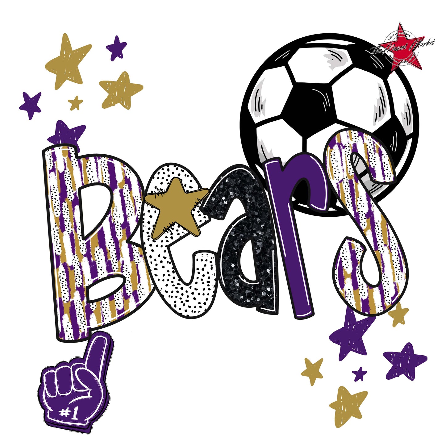 Bears Soccer Scrape-Purple & Gold