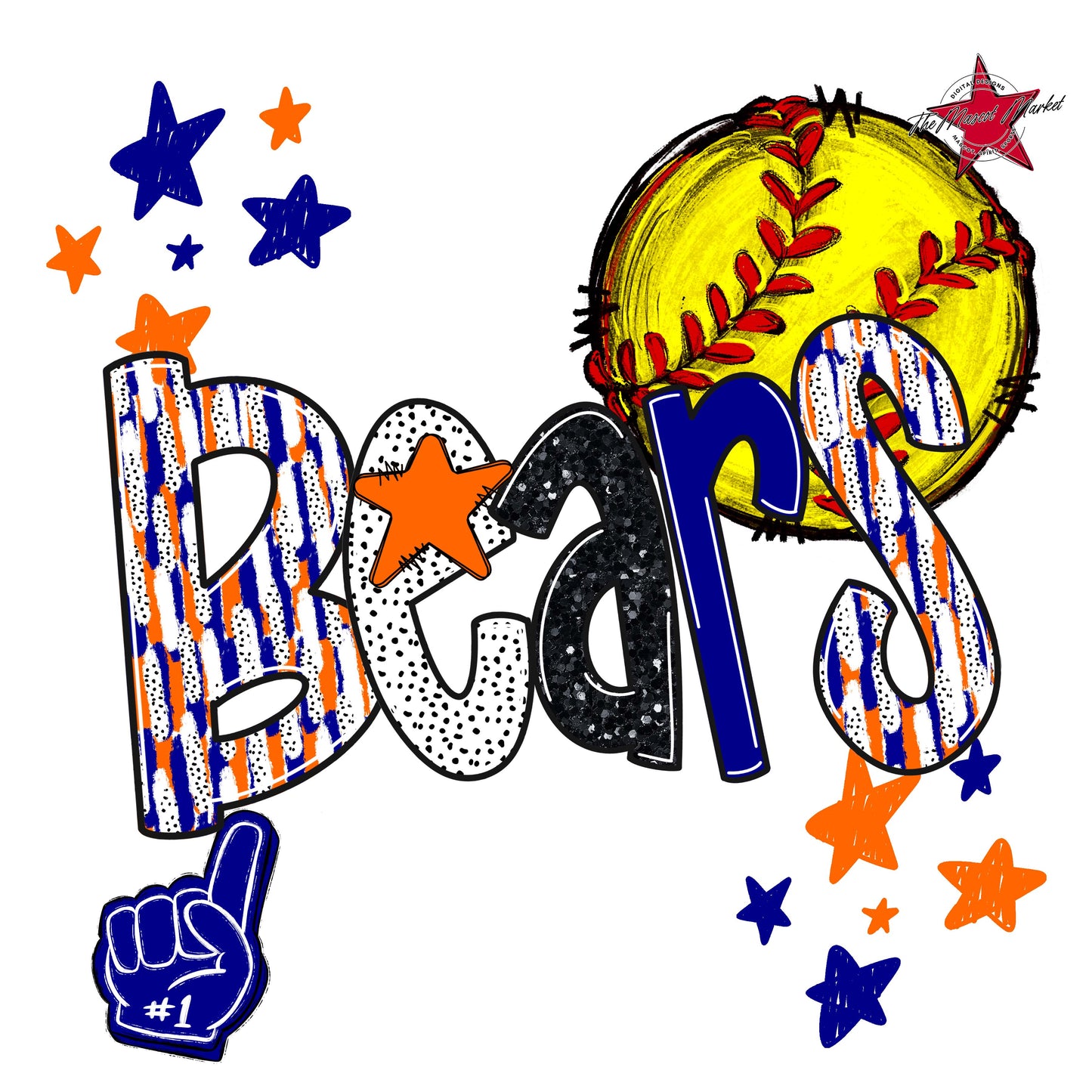Bears Softball Scrape-Blue & Orange