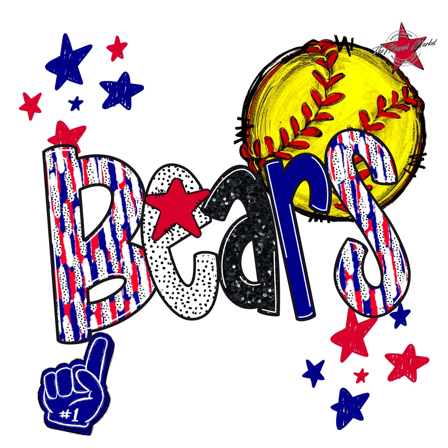 Bears Softball Scrape-Blue & Red