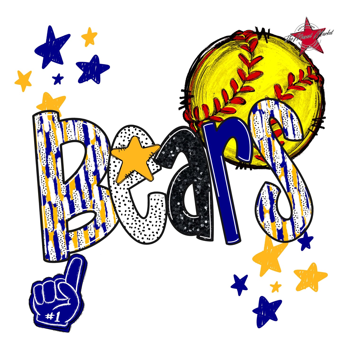 Bears Softball Scrape-Blue & Yellow