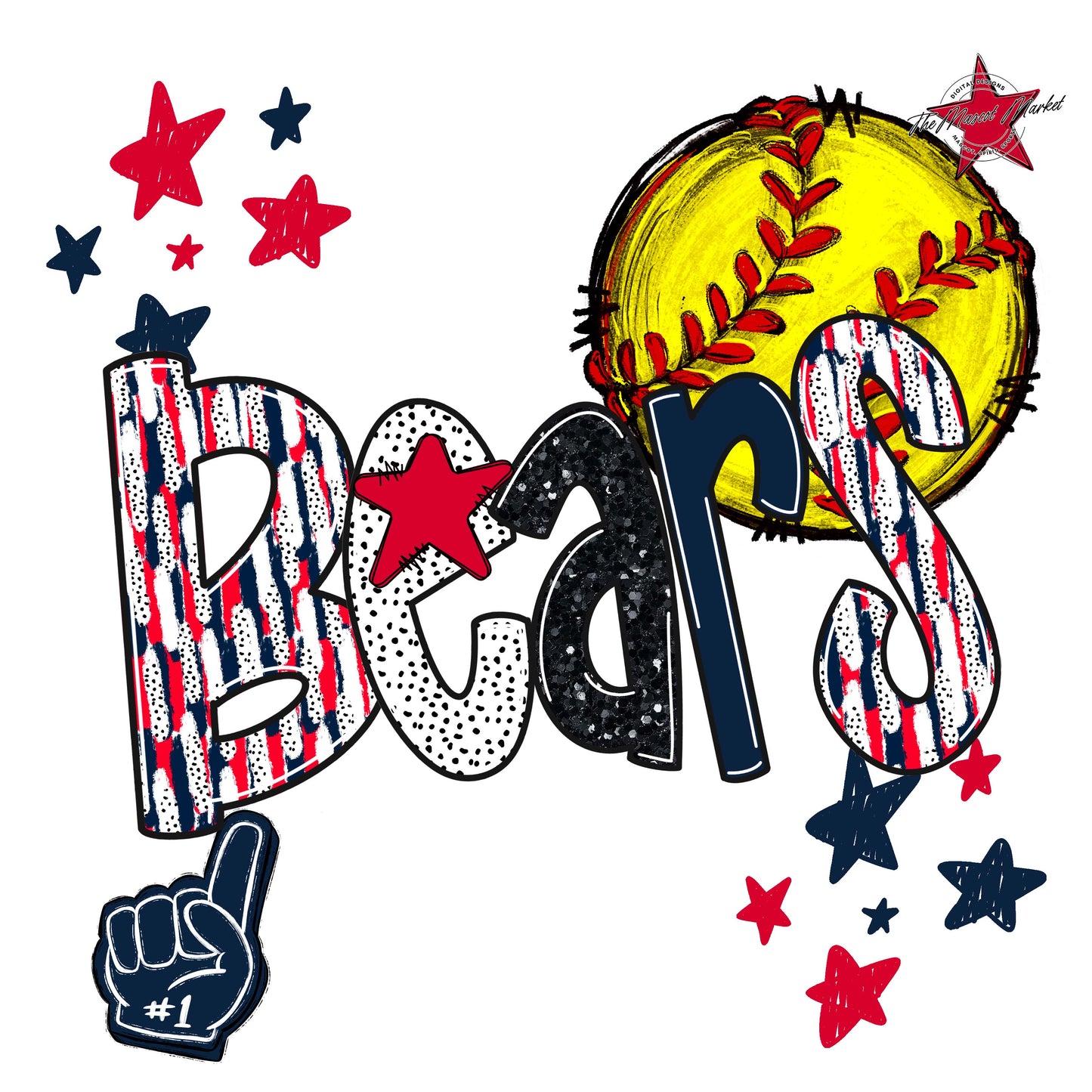 Bears Softball Scrape-Navy & Red