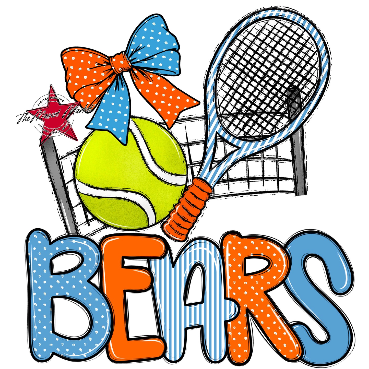 Bears Tennis Spirit Design-Carolina Blue & Orange