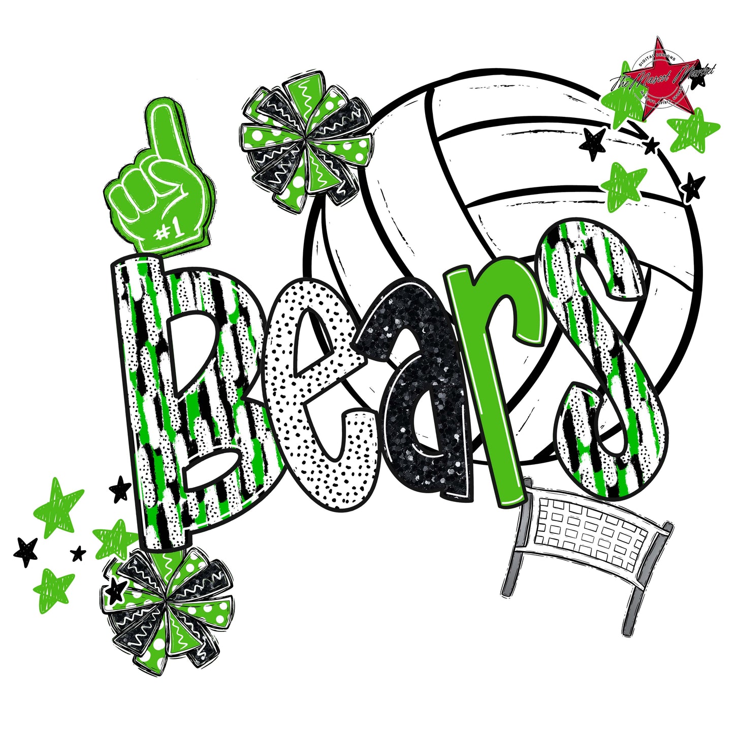 Bears Volleyball Scrape-Bright Green