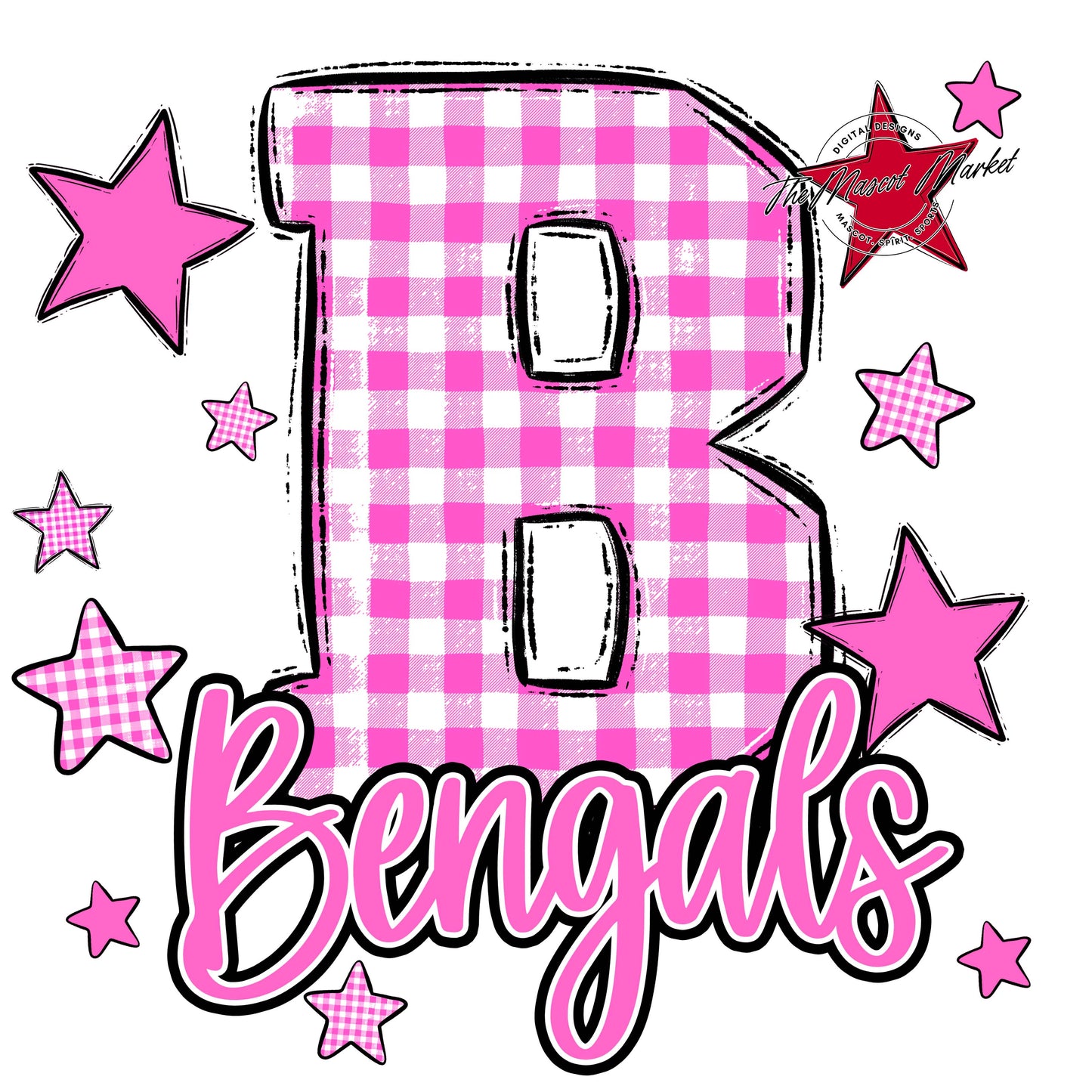Bengals Plaid Star Design-Baby Pink