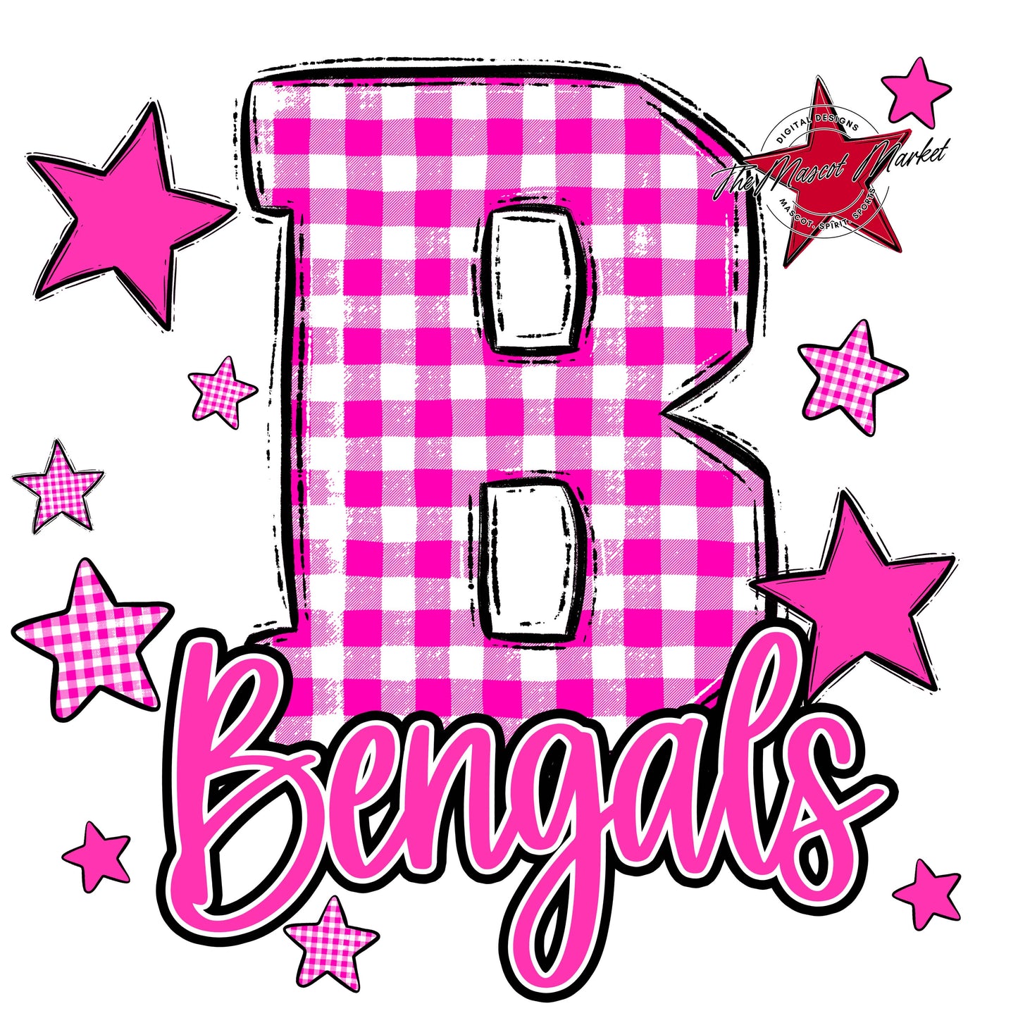 Bengals Plaid Star Design-Pink
