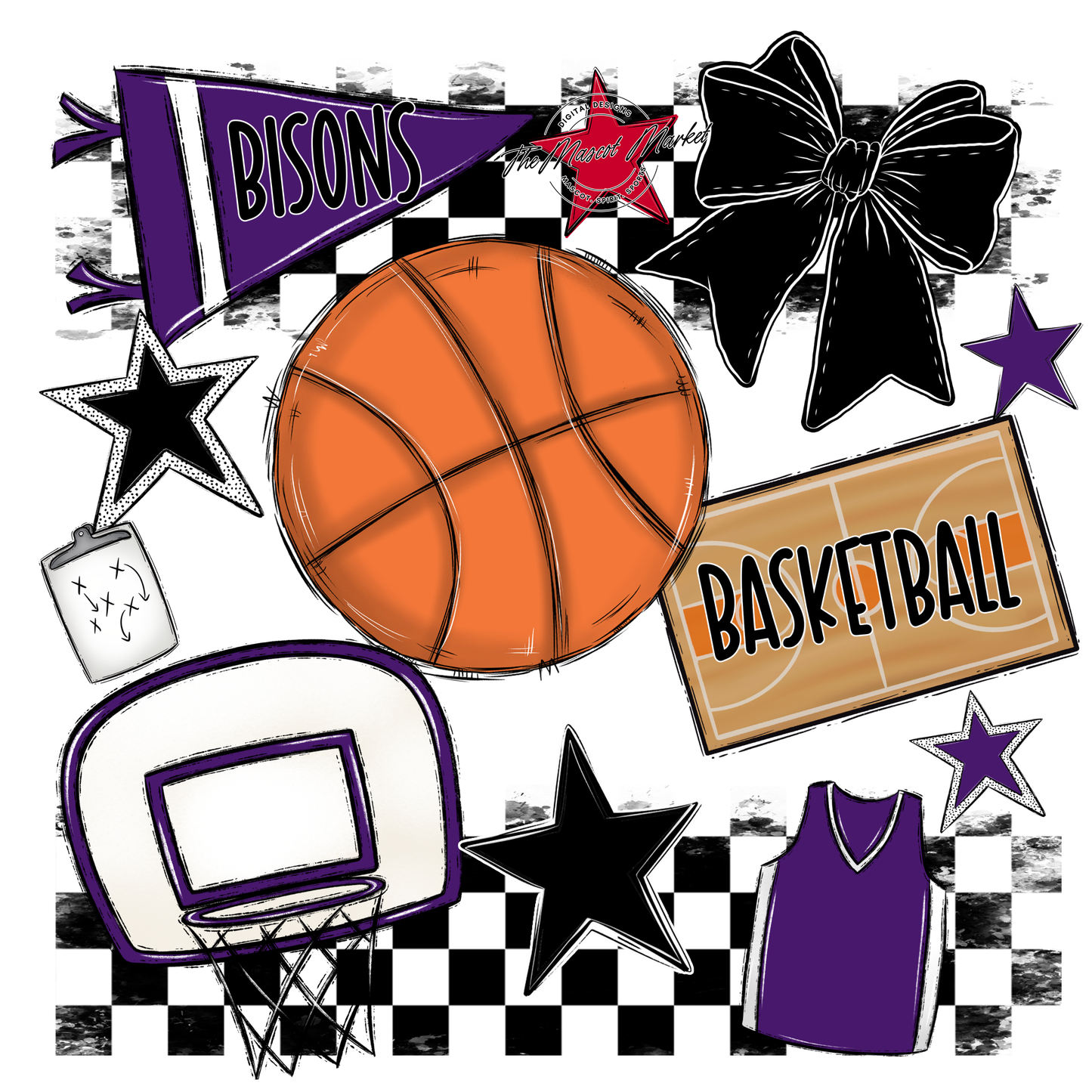 Bisons Checkers Basketball Spirit Design-Purple