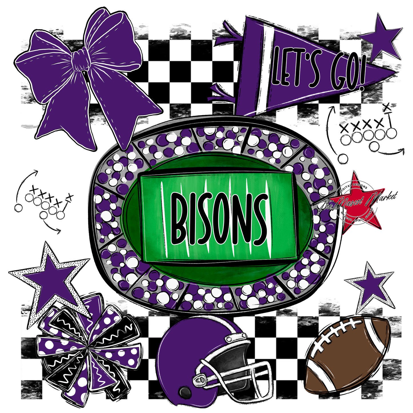 Bisons Checkers Spirit Design-Purple