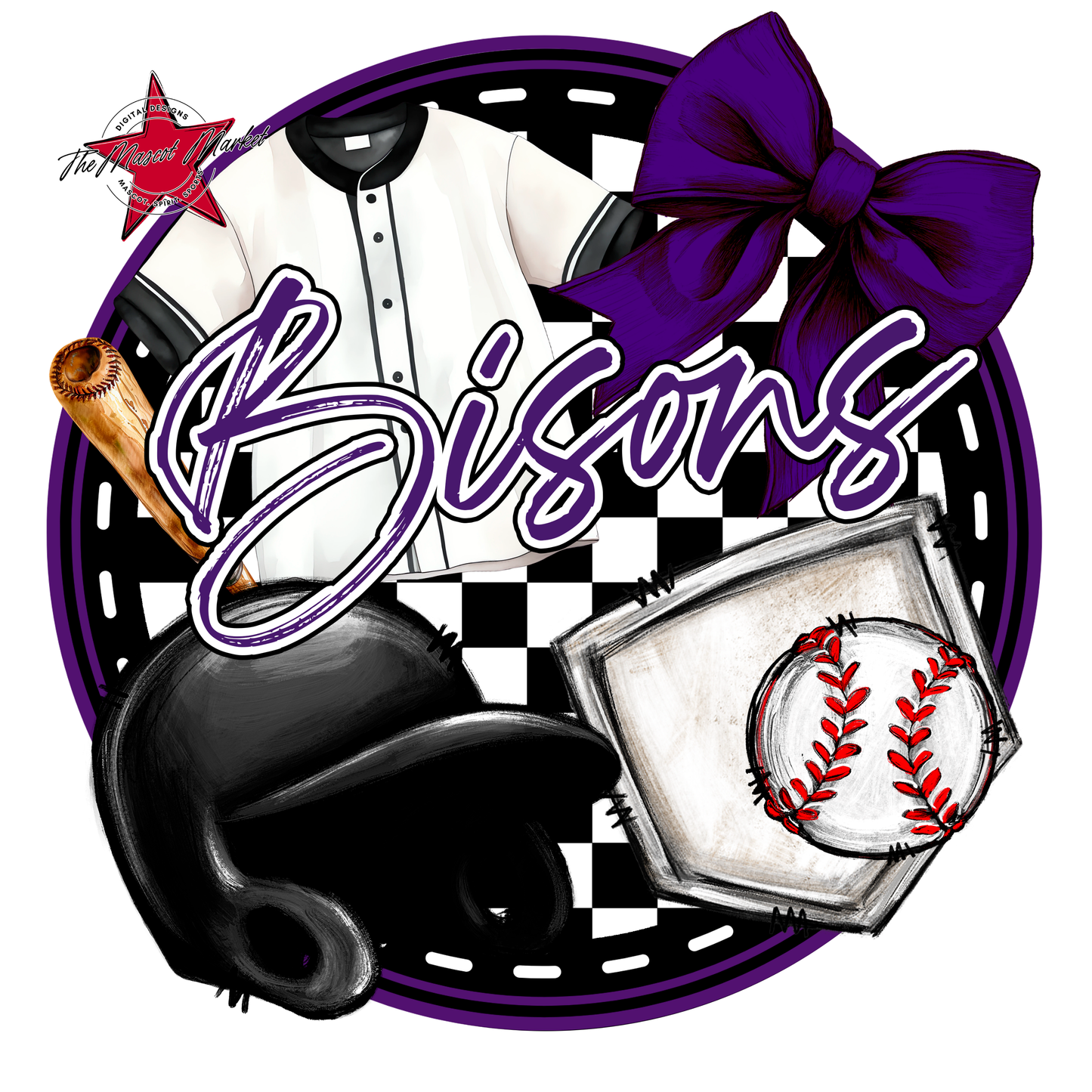 Bisons Circle Baseball Design-Purple
