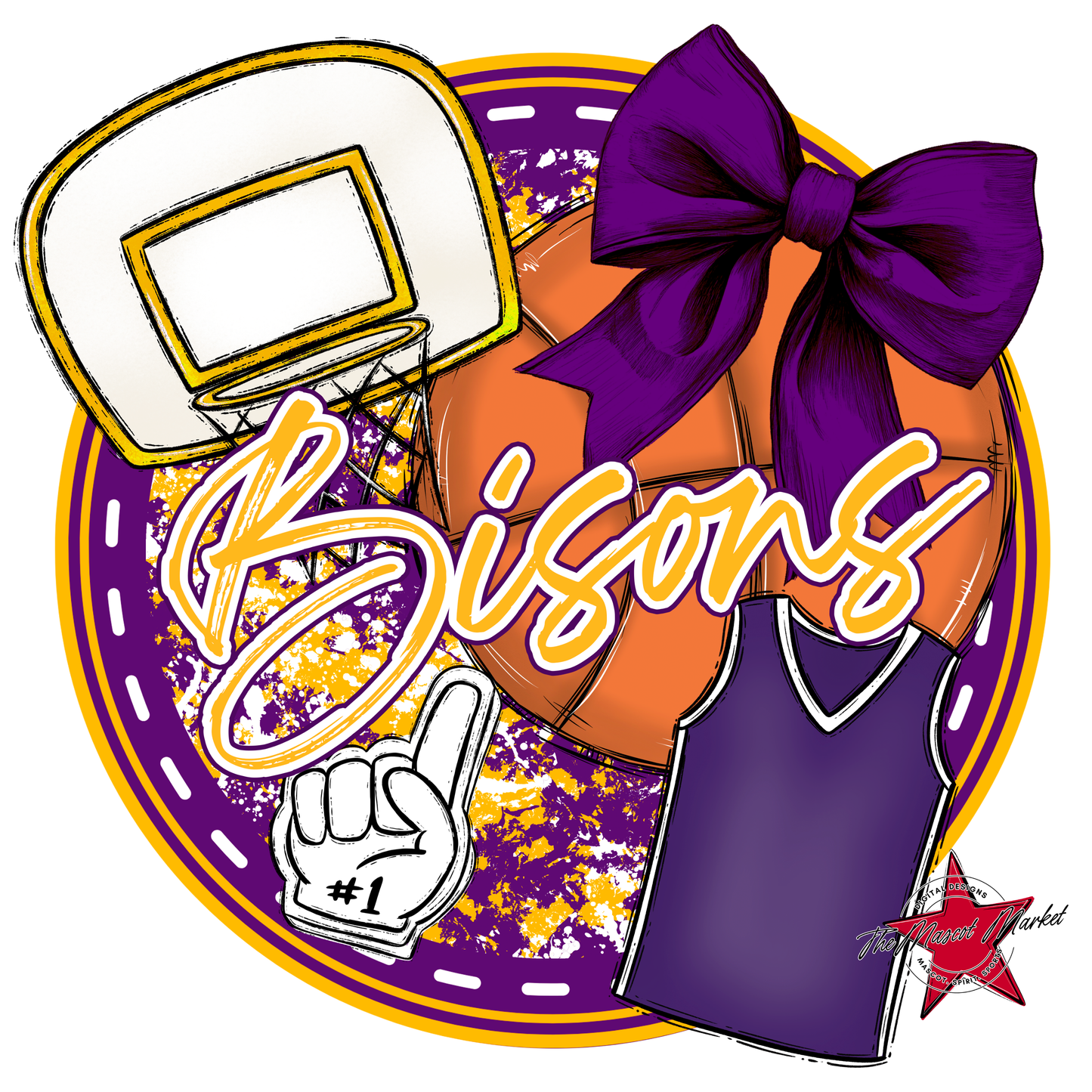 Bisons Circle Basketball Design-Purple-Yellow