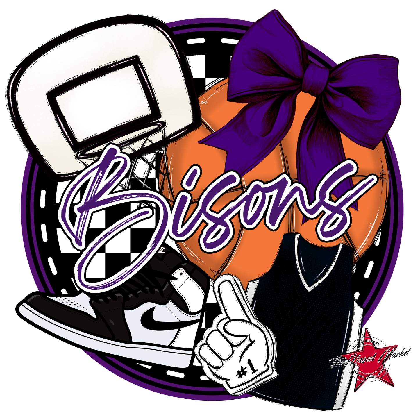 Bisons Circle Basketball Design-Purple
