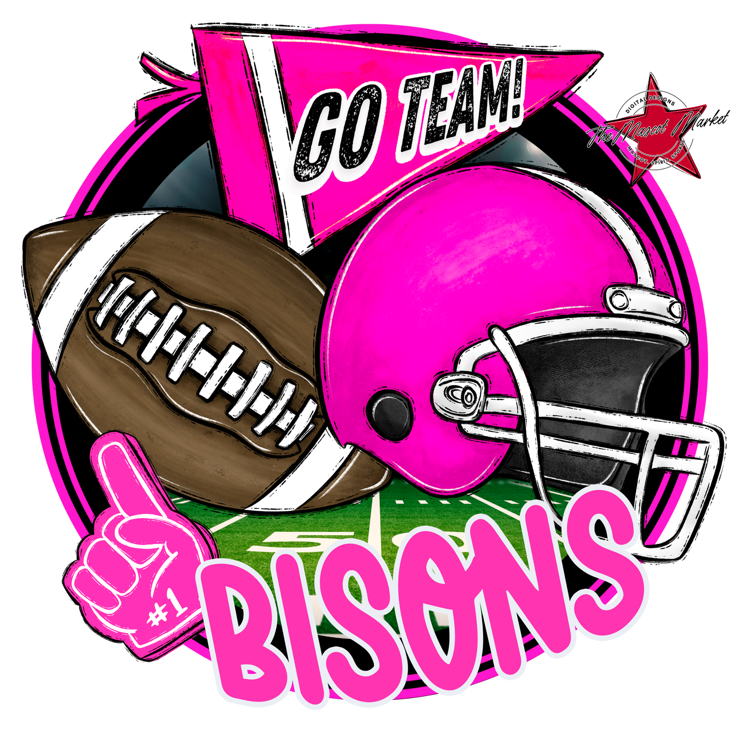 Bisons Circle Football Design-Pink
