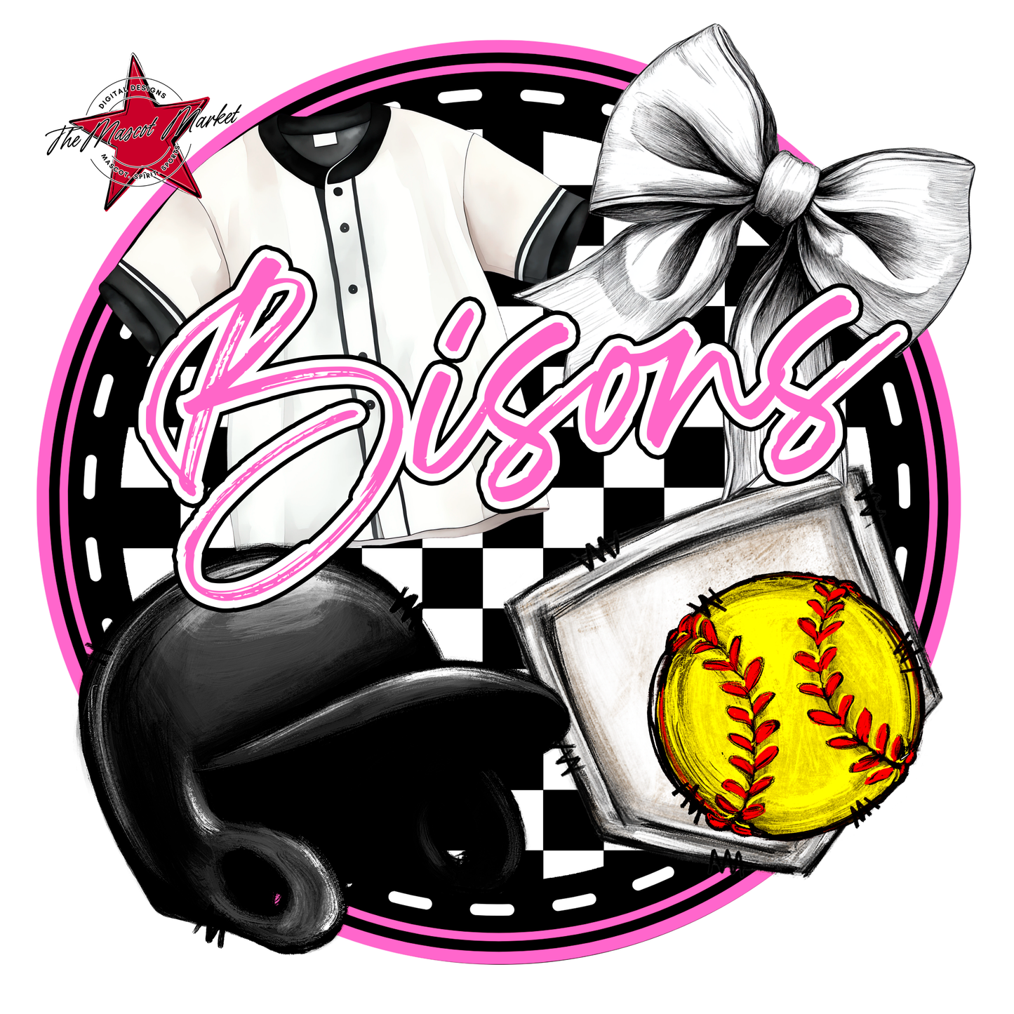 Bisons Circle Softball Design-Baby Pink
