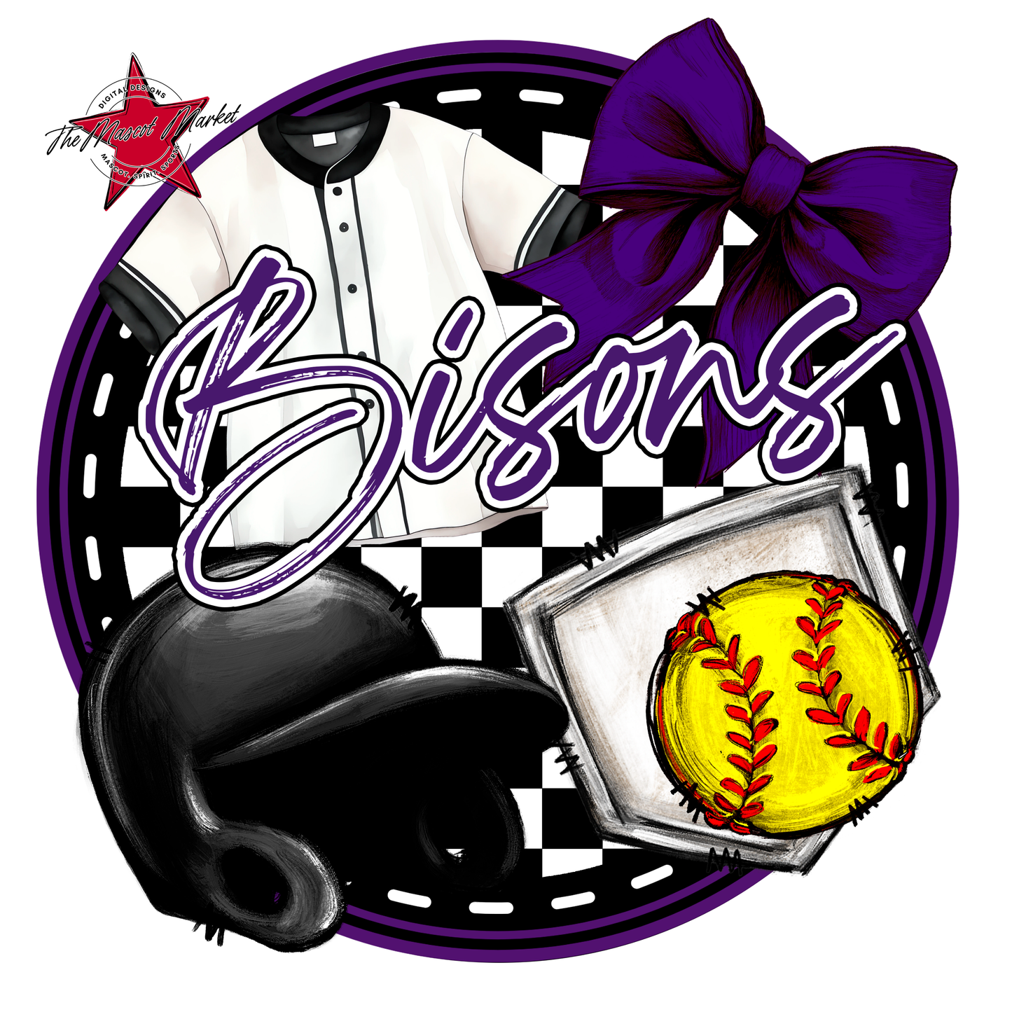 Bisons Circle Softball Design-Purple