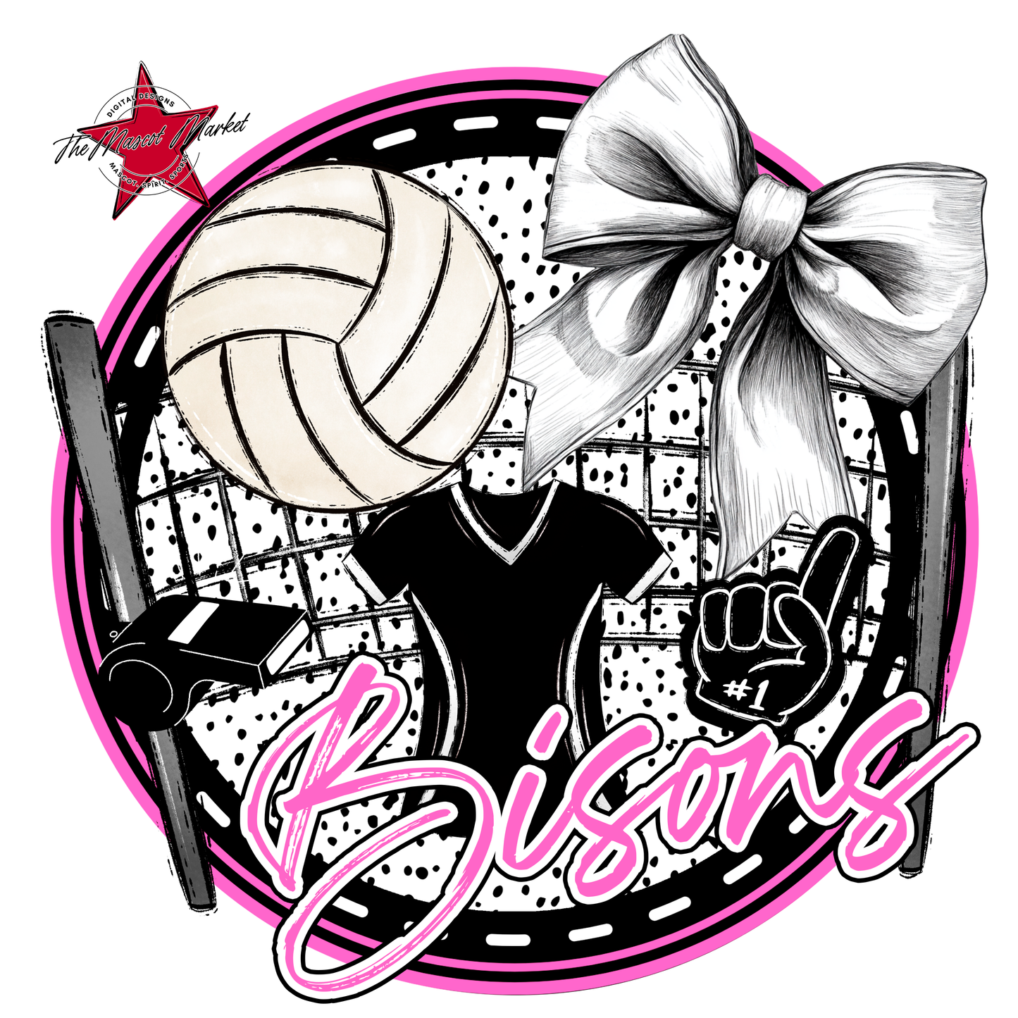 Bisons Circle Volleyball Design-Baby Pink