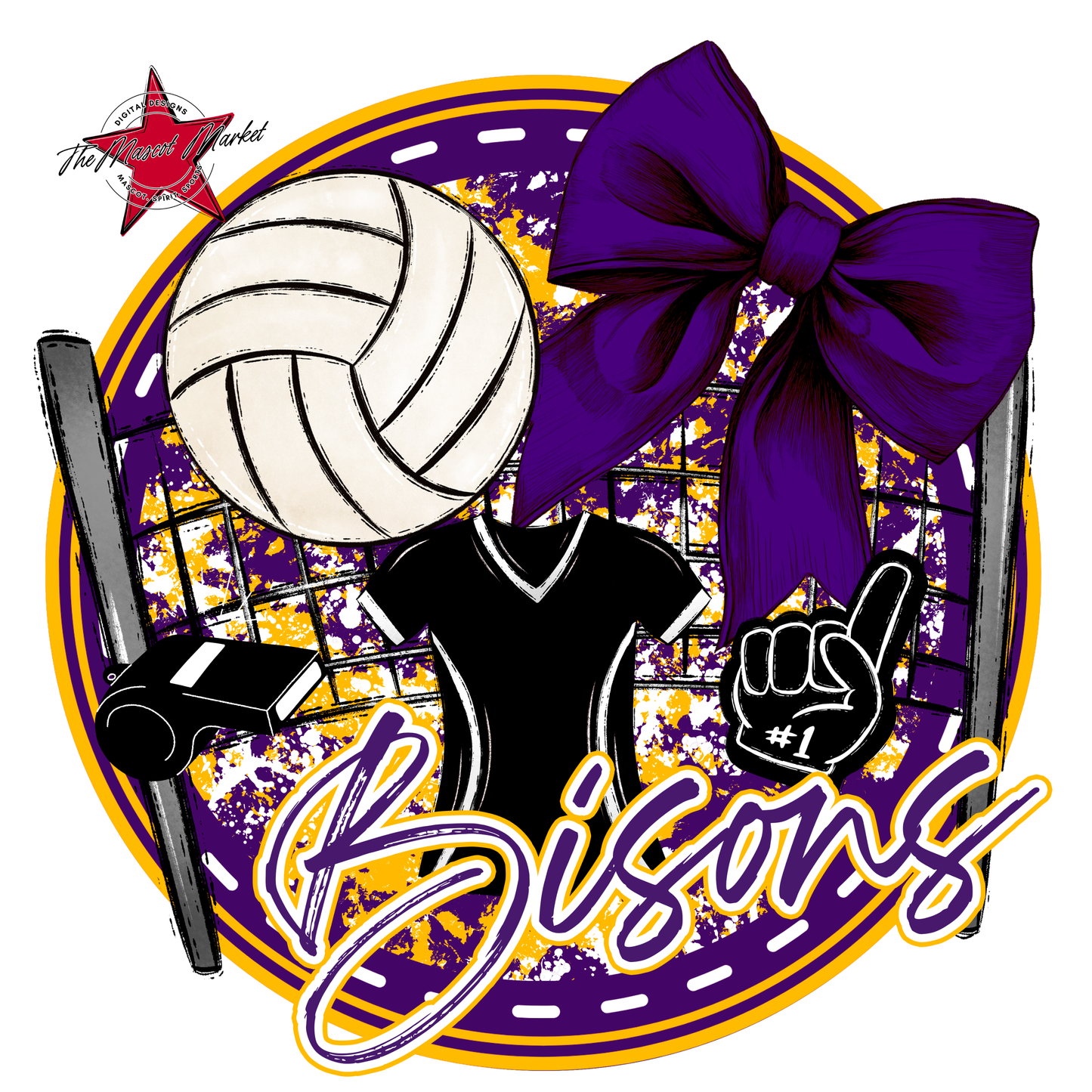 Bisons Circle Volleyball Design-Purple-Yellow