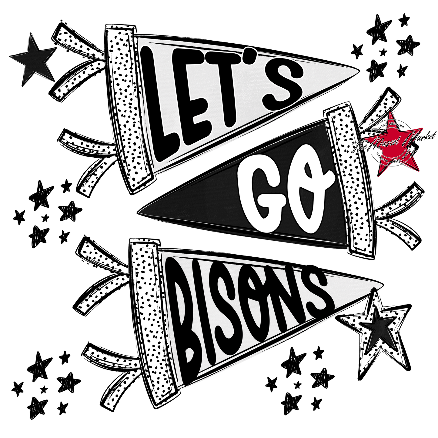Bisons Let's Go Flag Design-Black