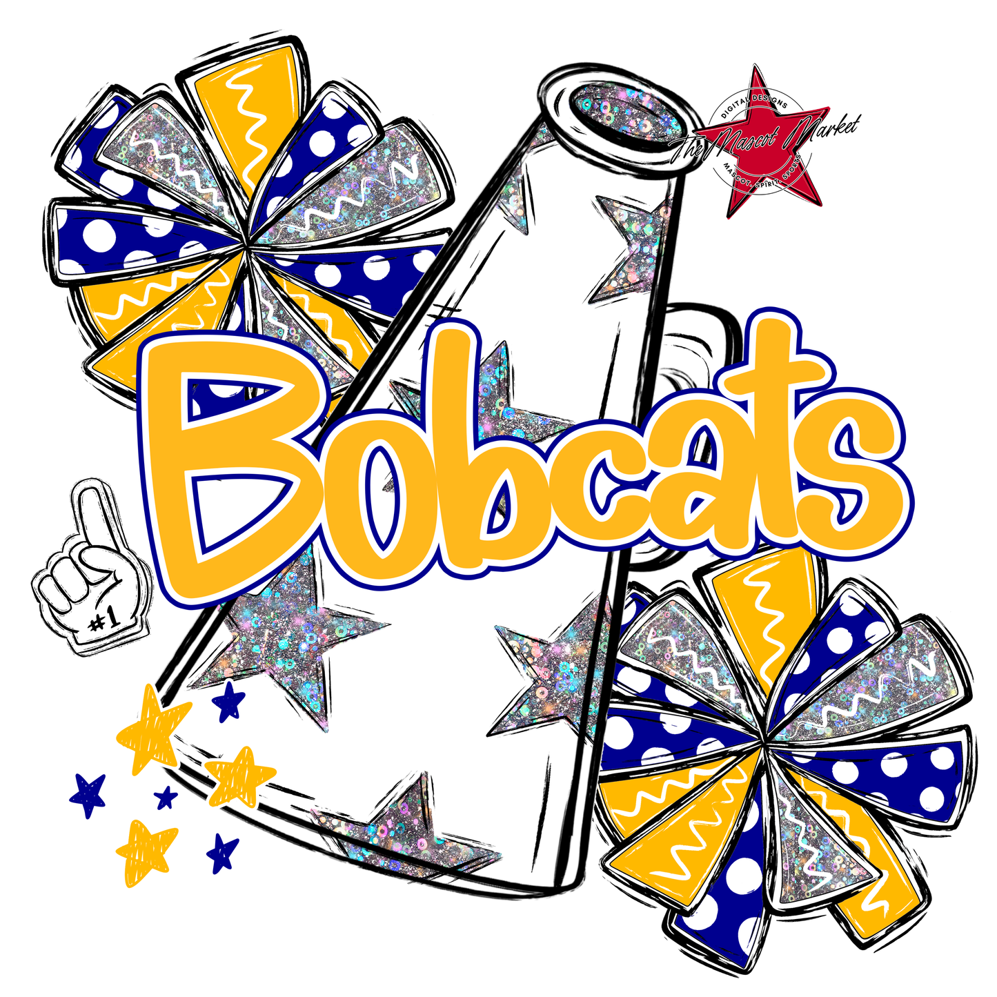 Bobcats Alpha Megaphone Design-Blue-Yellow