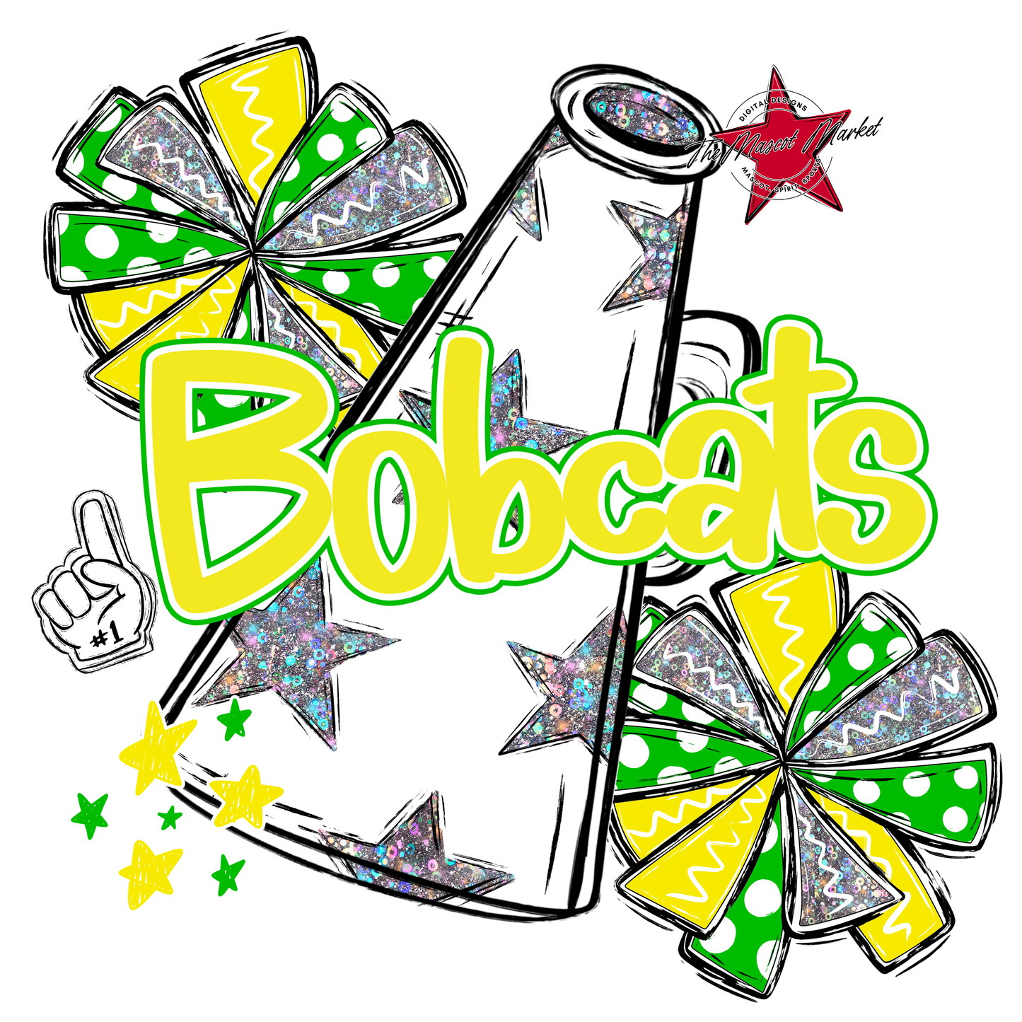 Bobcats Alpha Megaphone Design-Bright Green-Bright Yellow