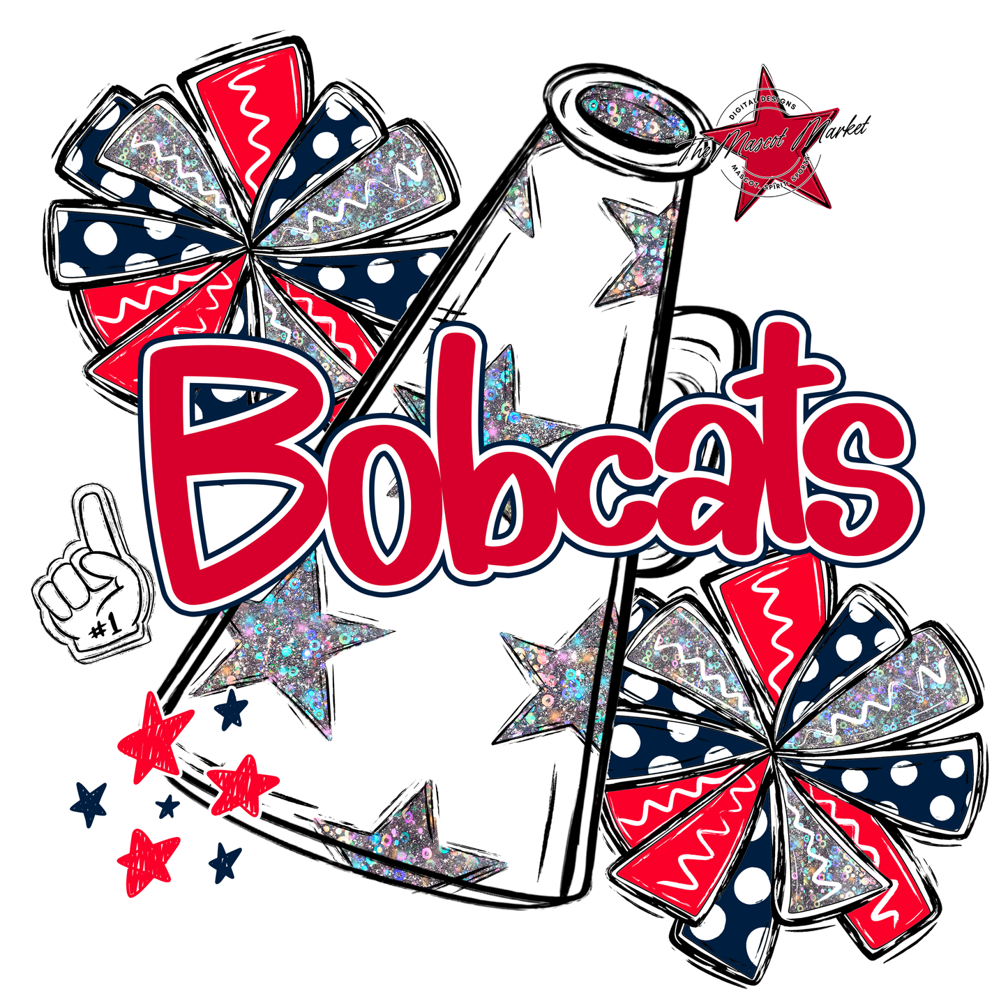 Bobcats Alpha Megaphone Design-Navy-Red