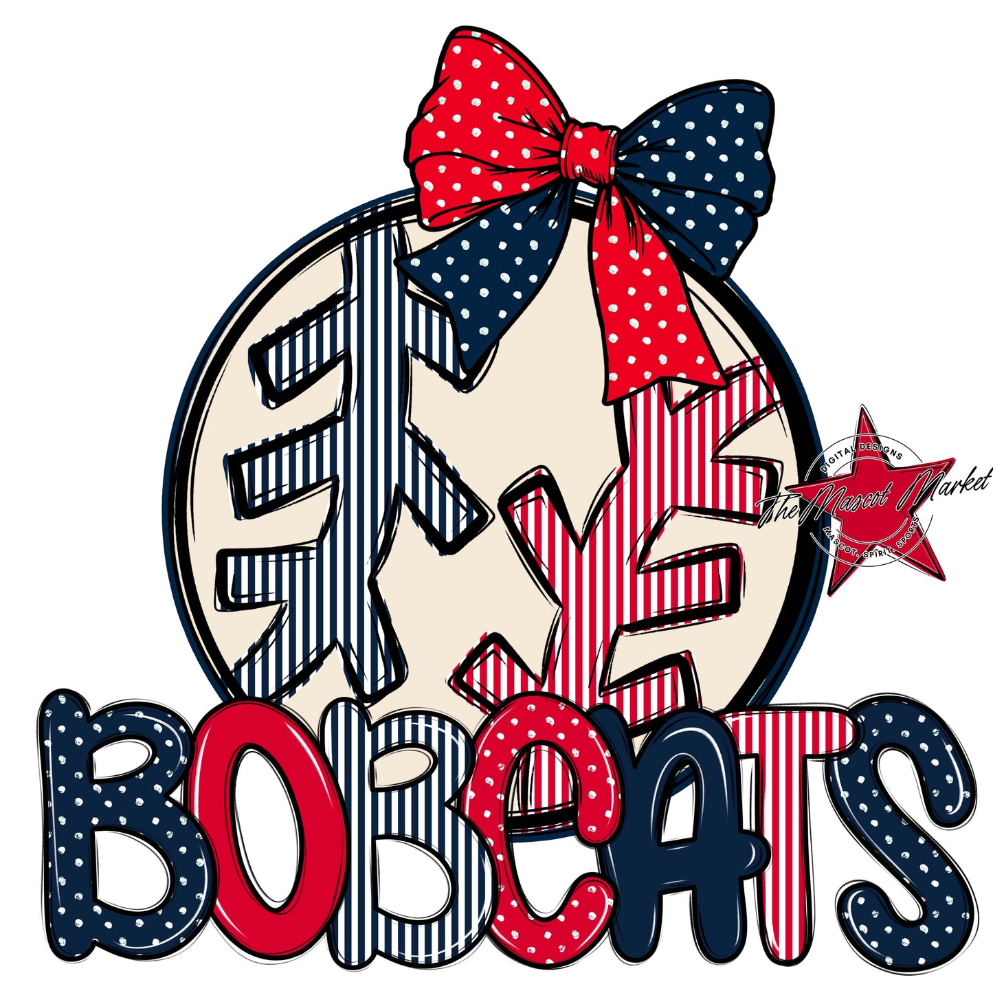 Bobcats Baseball-Softball Spirit Design-Navy & Red
