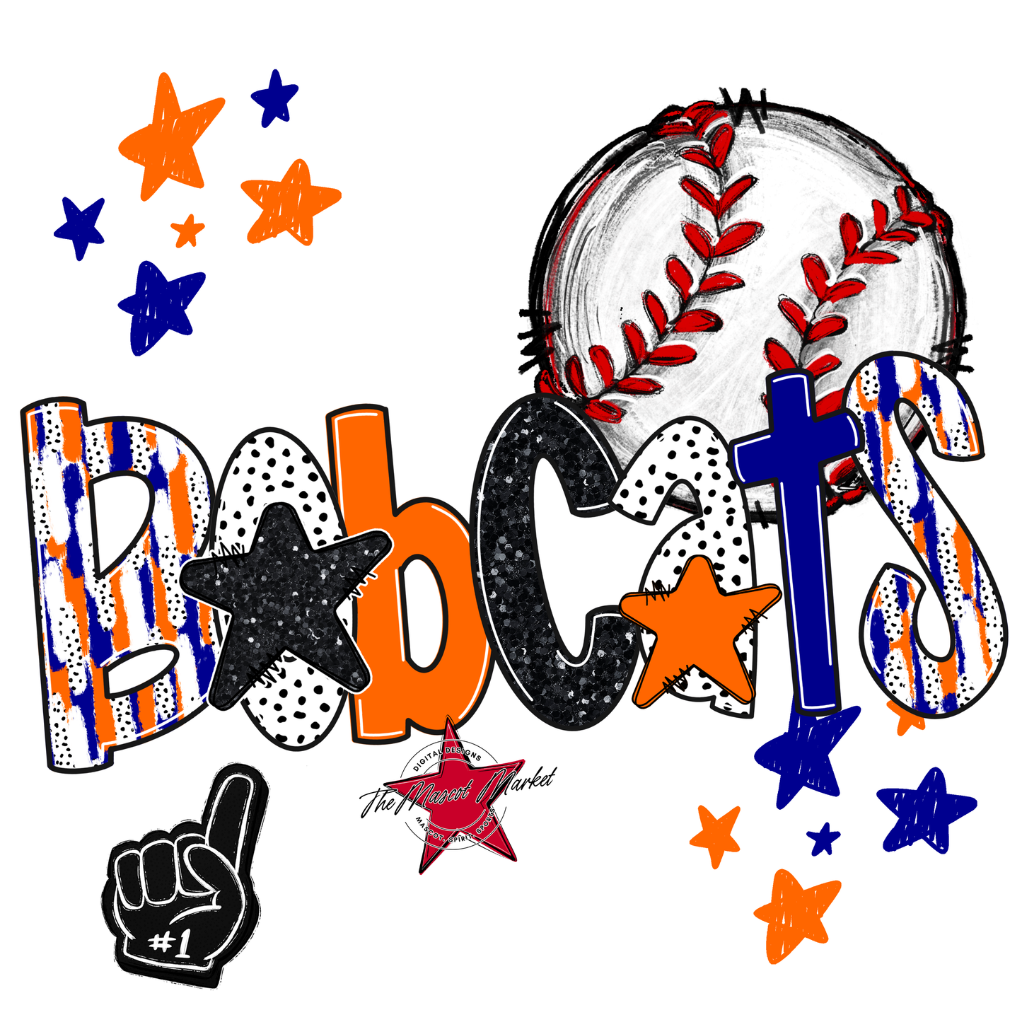 Bobcats Baseball Scrape-Blue-Orange