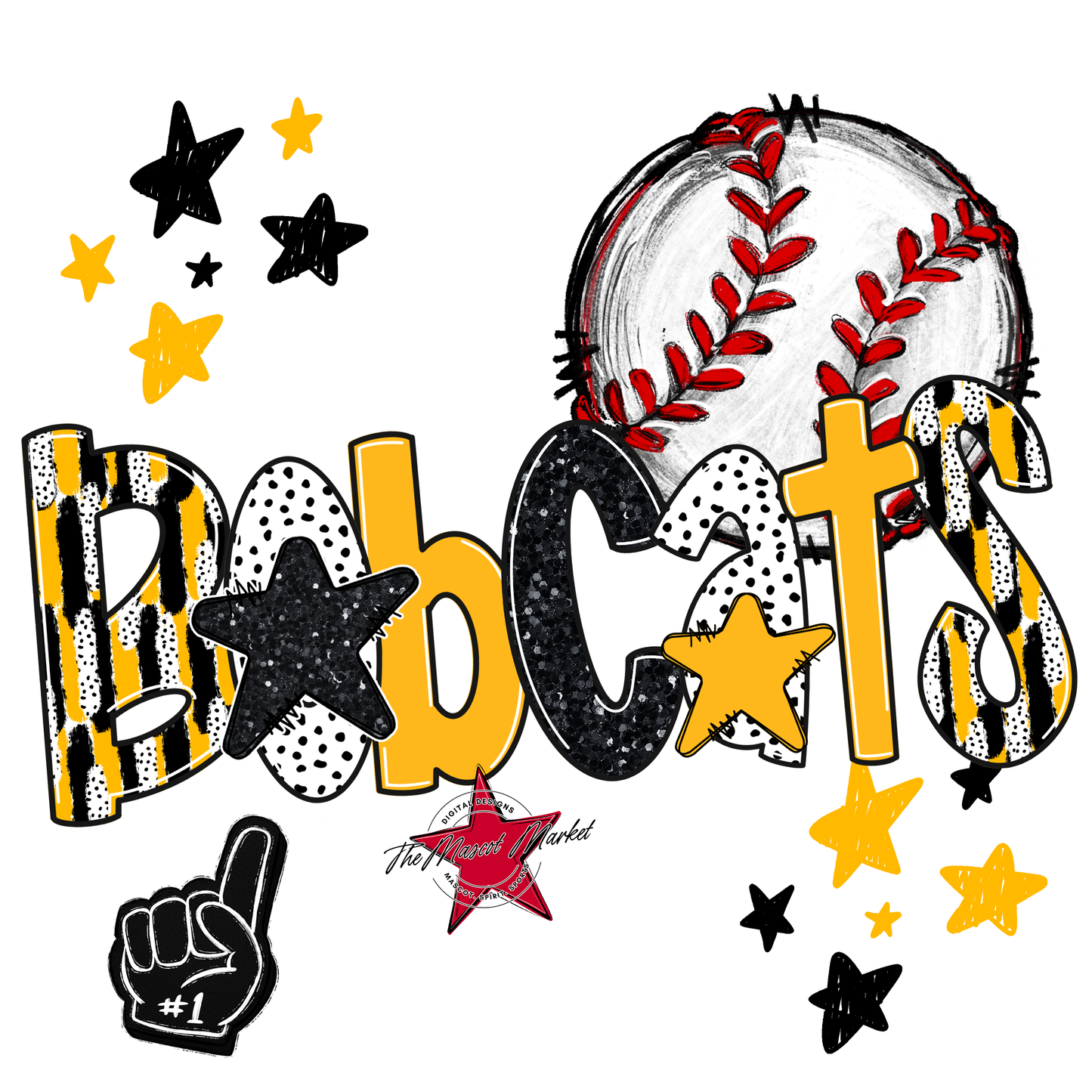Bobcats Baseball Scrape-Yellow