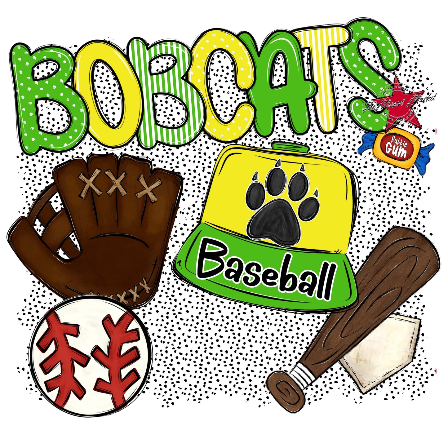 Bobcats Baseball Spirit-Bright Green & Bright Yellow