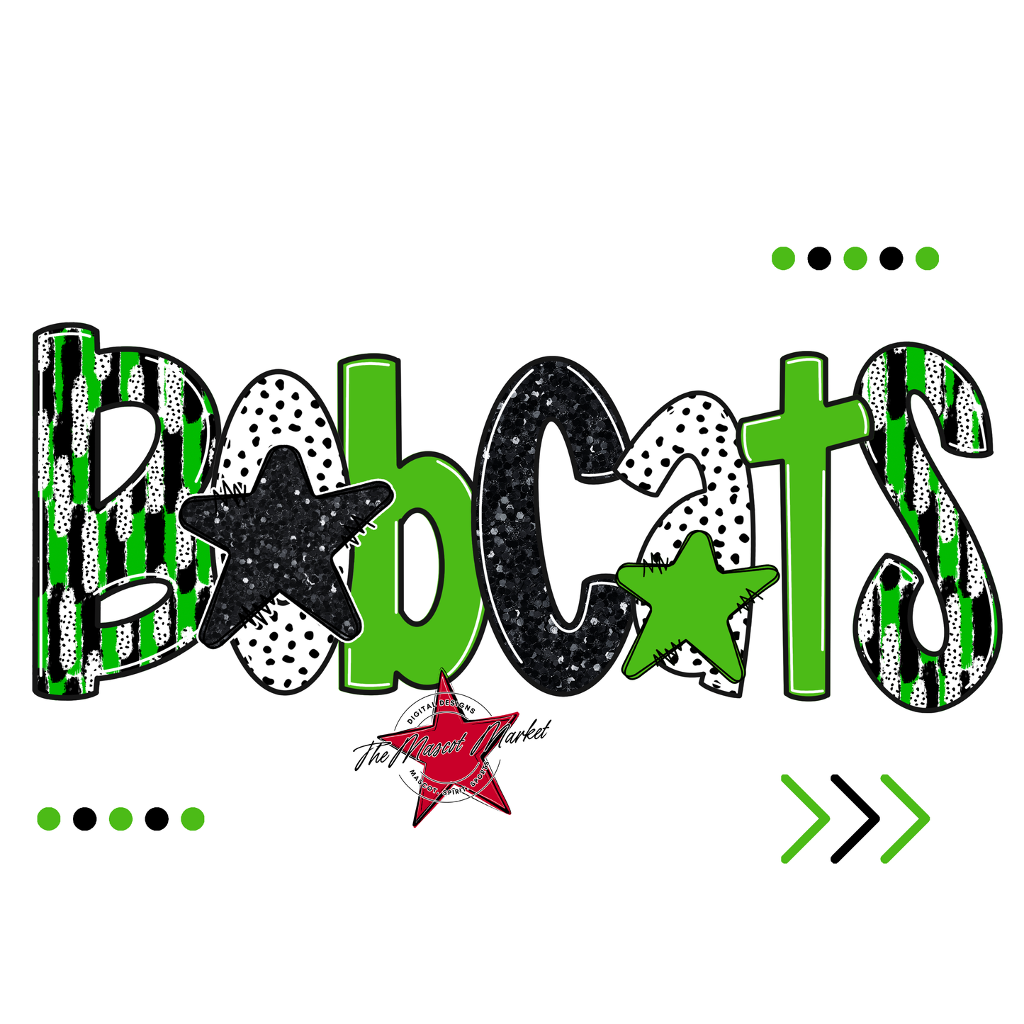 Bobcats Brushstroke Alpha w Arrows-Bright Green