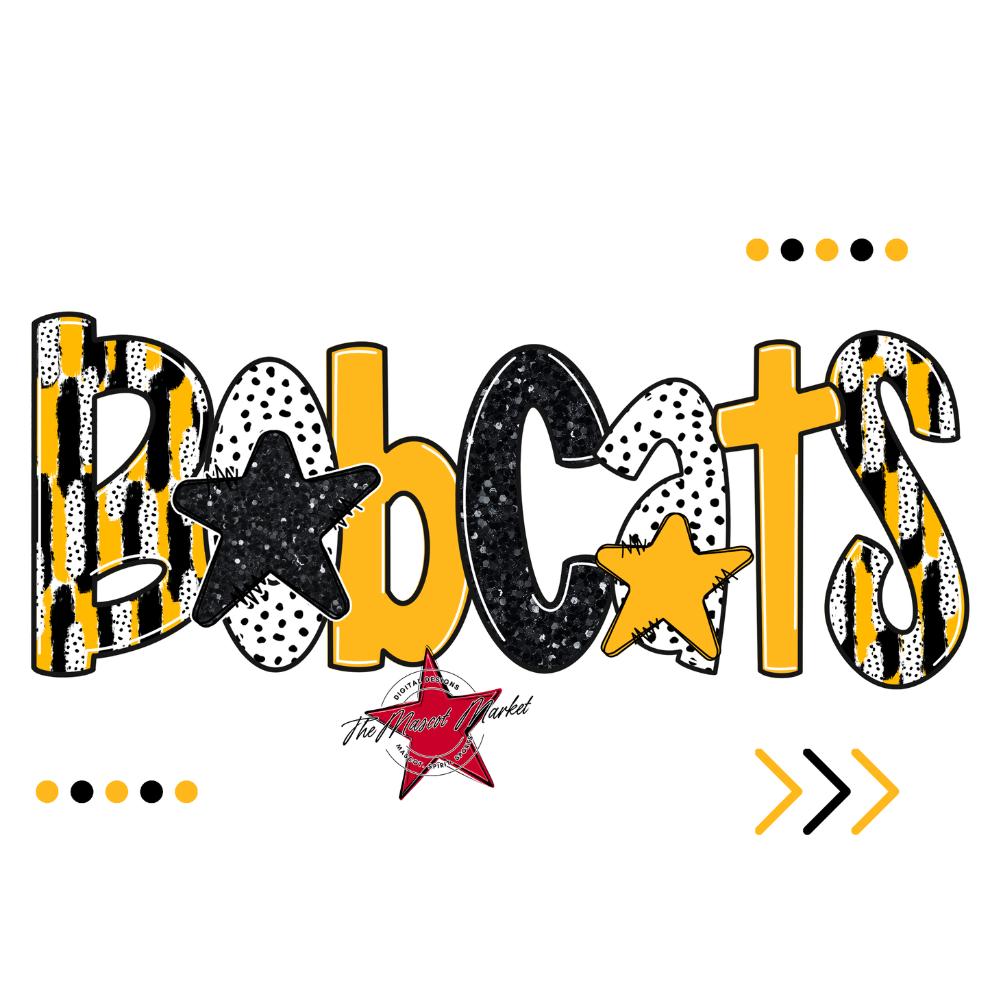 Bobcats Brushstroke Alpha w Arrows-Yellow