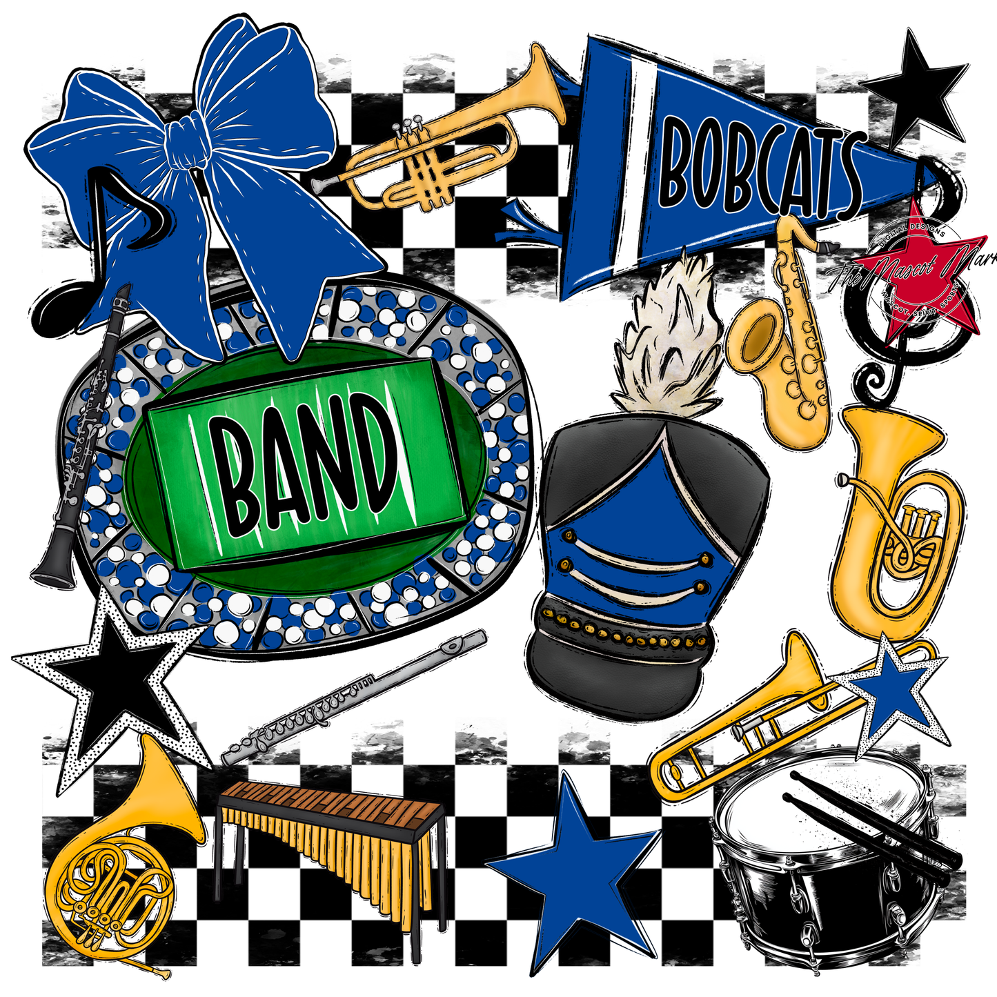 Bobcats Checkers Band Spirit Design-Off Blue