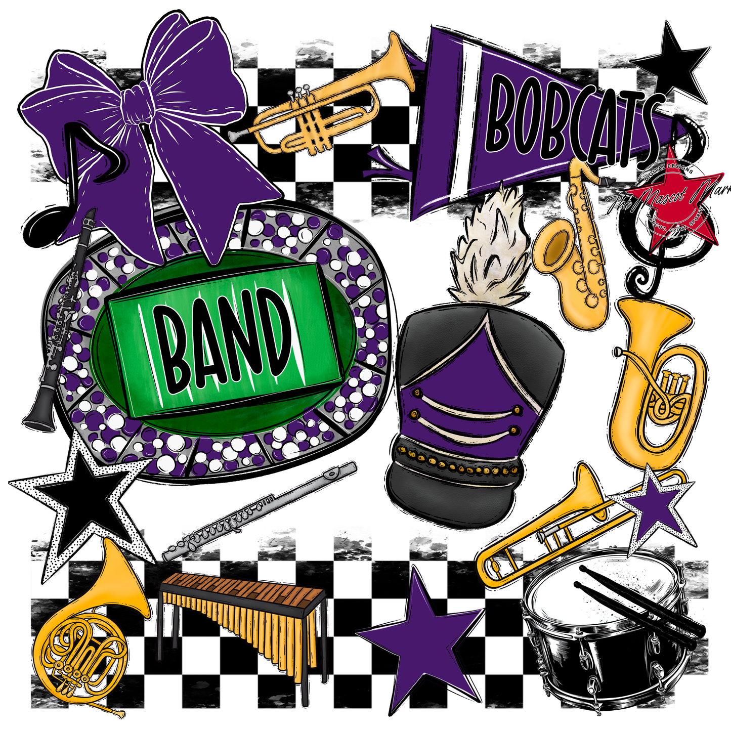 Bobcats Checkers Band Spirit Design-Purple