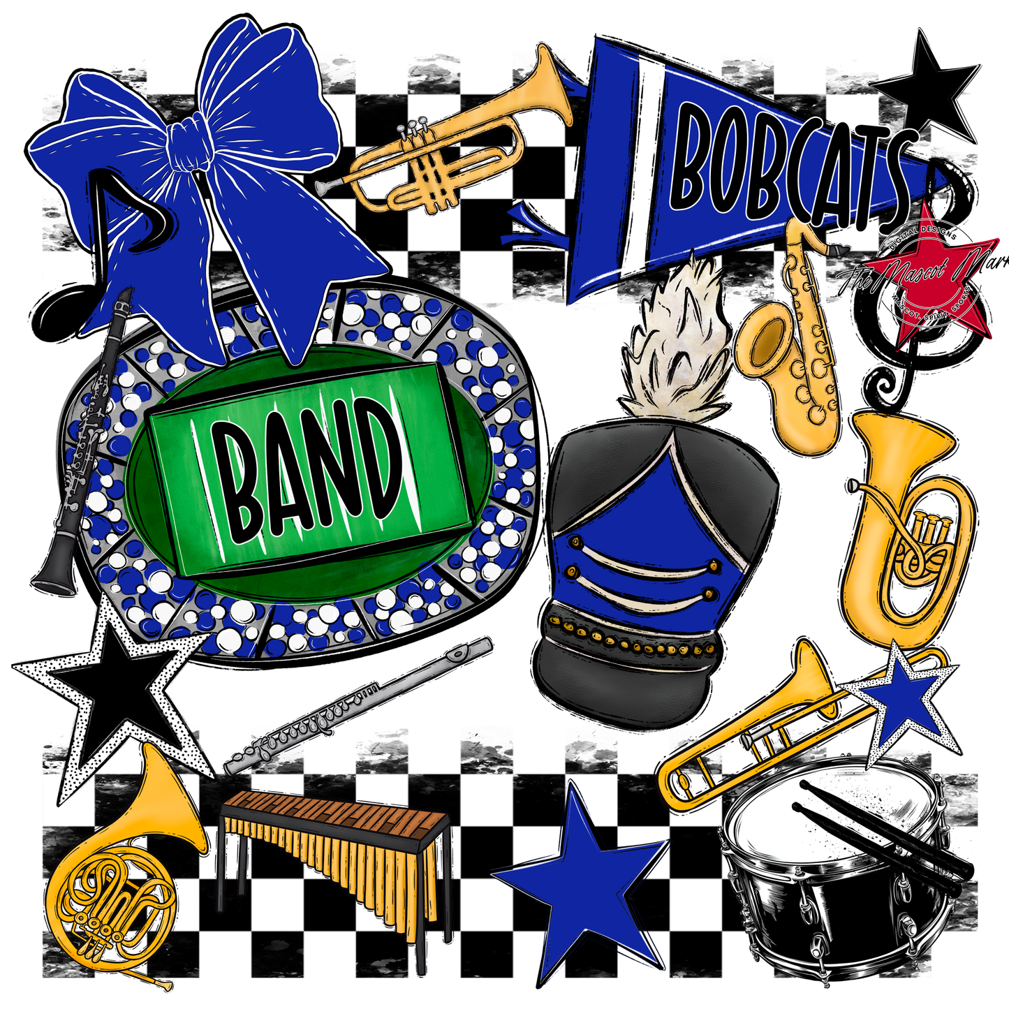 Bobcats Checkers Band Spirit Design-Royal Blue