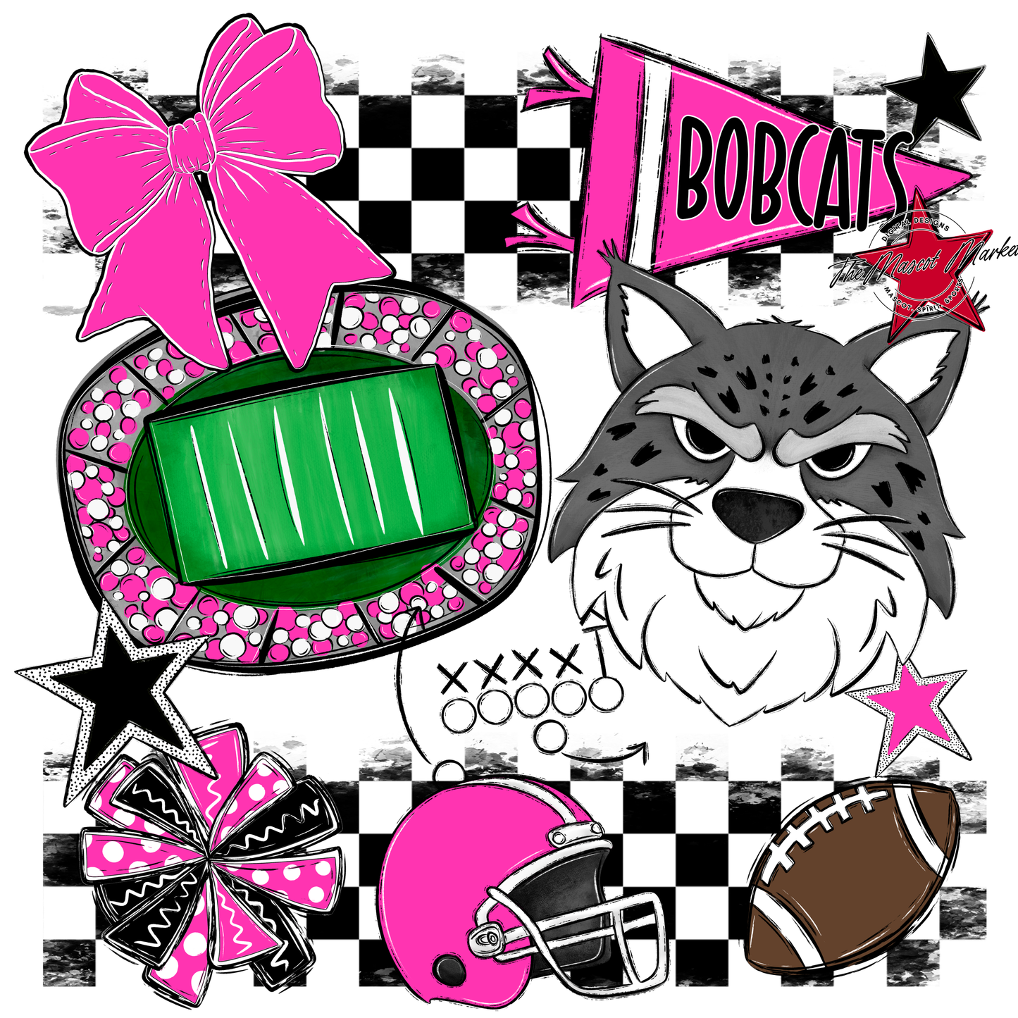 Bobcats Checkers Mascot Spirit Design-Pink