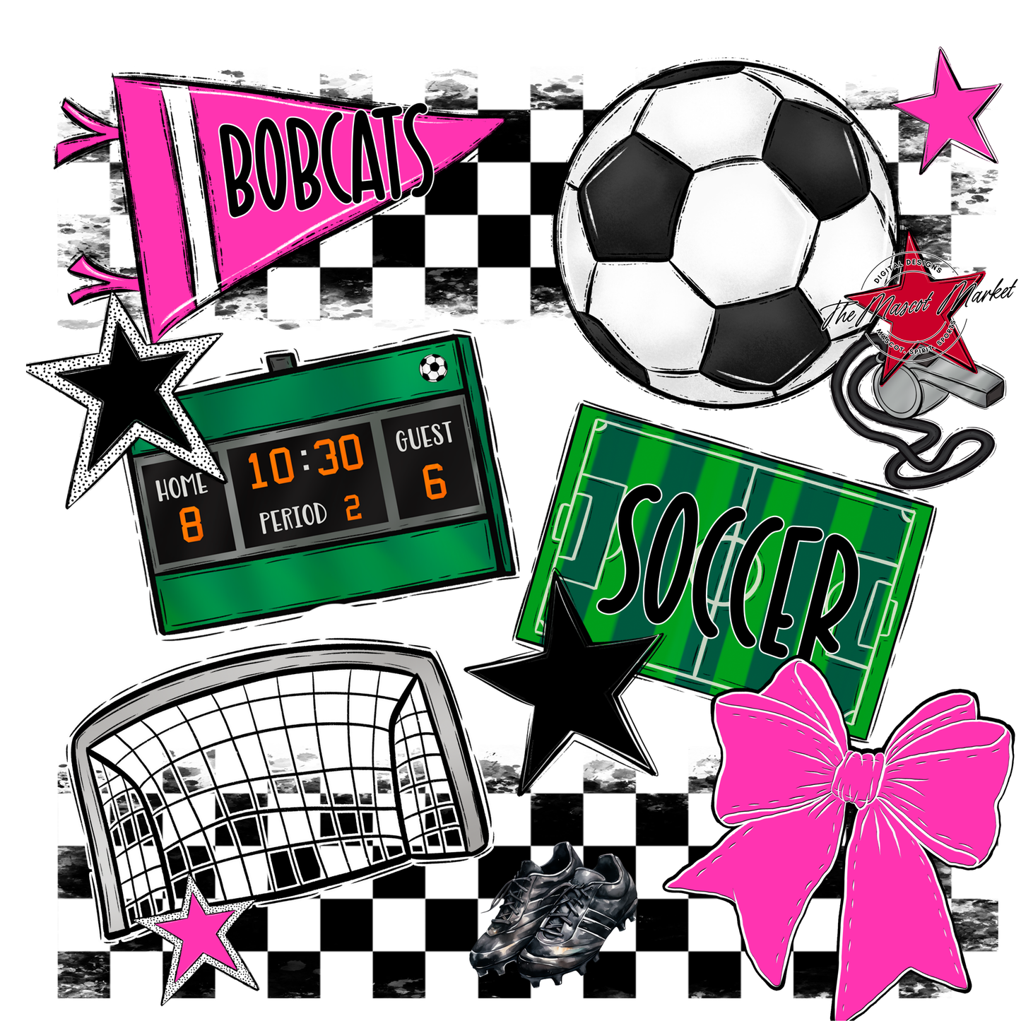 Bobcats Checkers Soccer Spirit Design-Pink