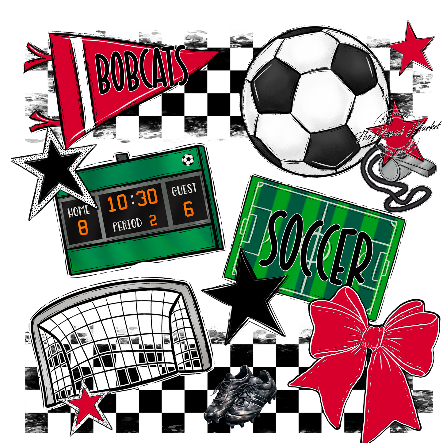 Bobcats Checkers Soccer Spirit Design-Red