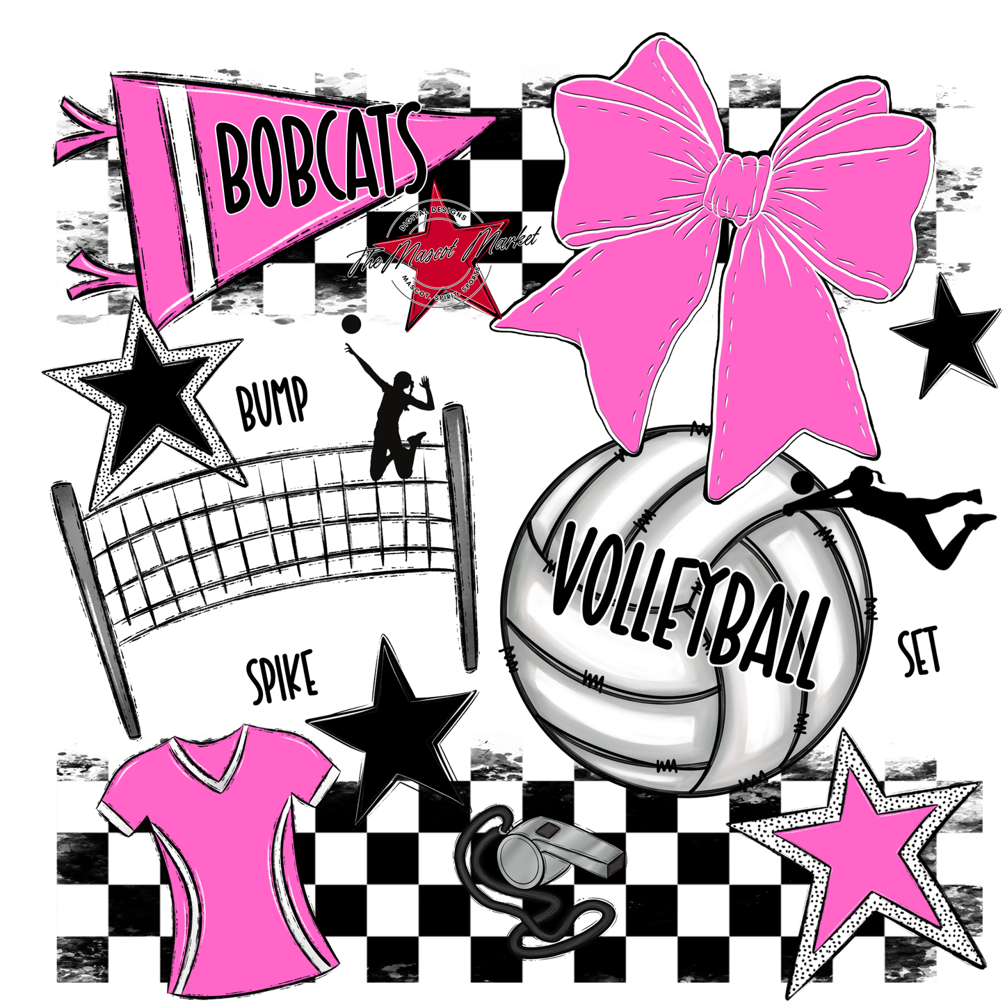 Bobcats Checkers Volleyball Spirit Design-Baby Pink