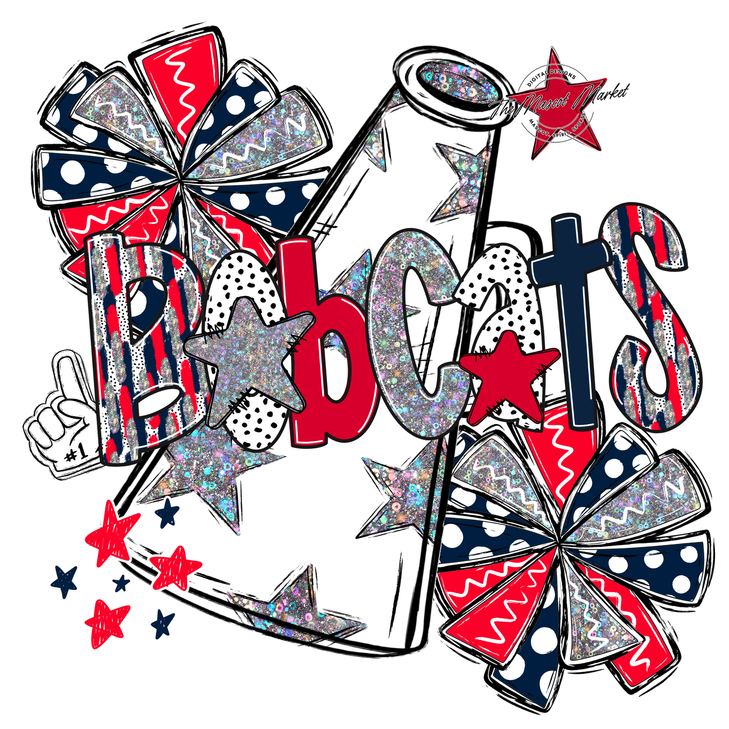 Bobcats Cheer Megaphone Scrape-Navy-Red