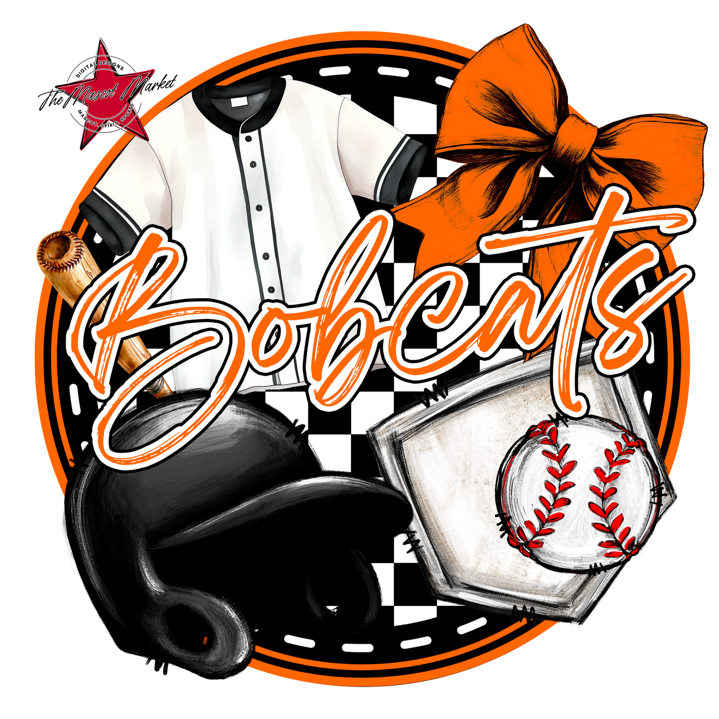Bobcats Circle Baseball Design-Orange
