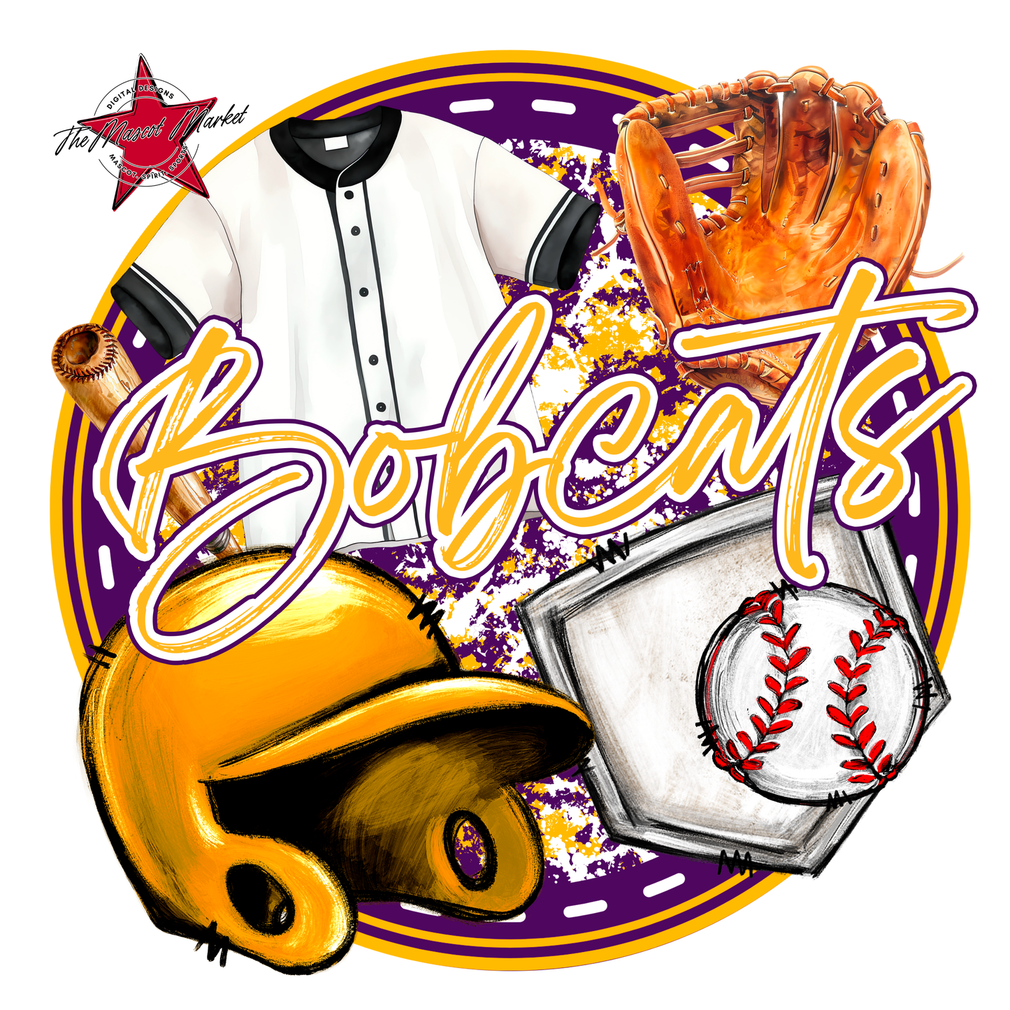 Bobcats Circle Baseball Design-Purple-Yellow