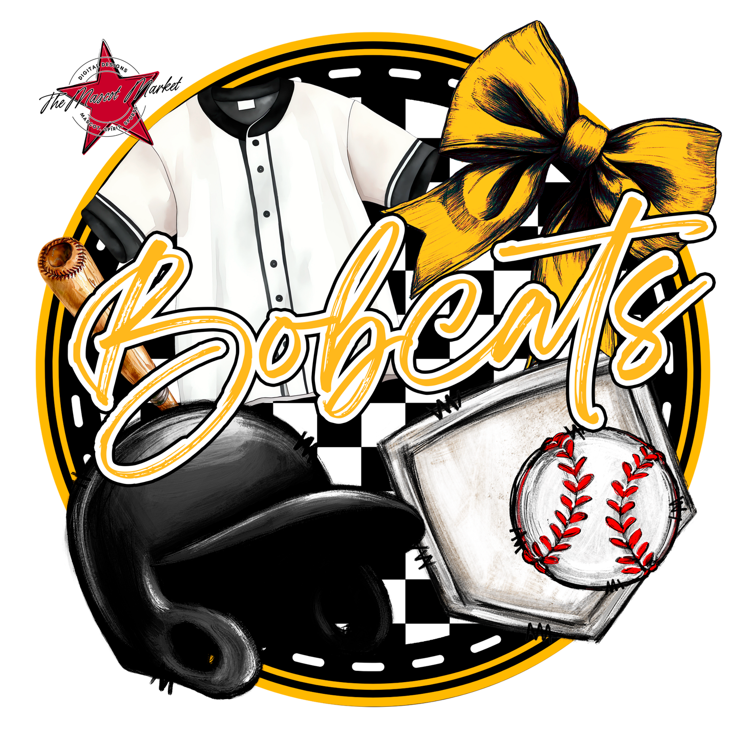 Bobcats Circle Baseball Design-Yellow