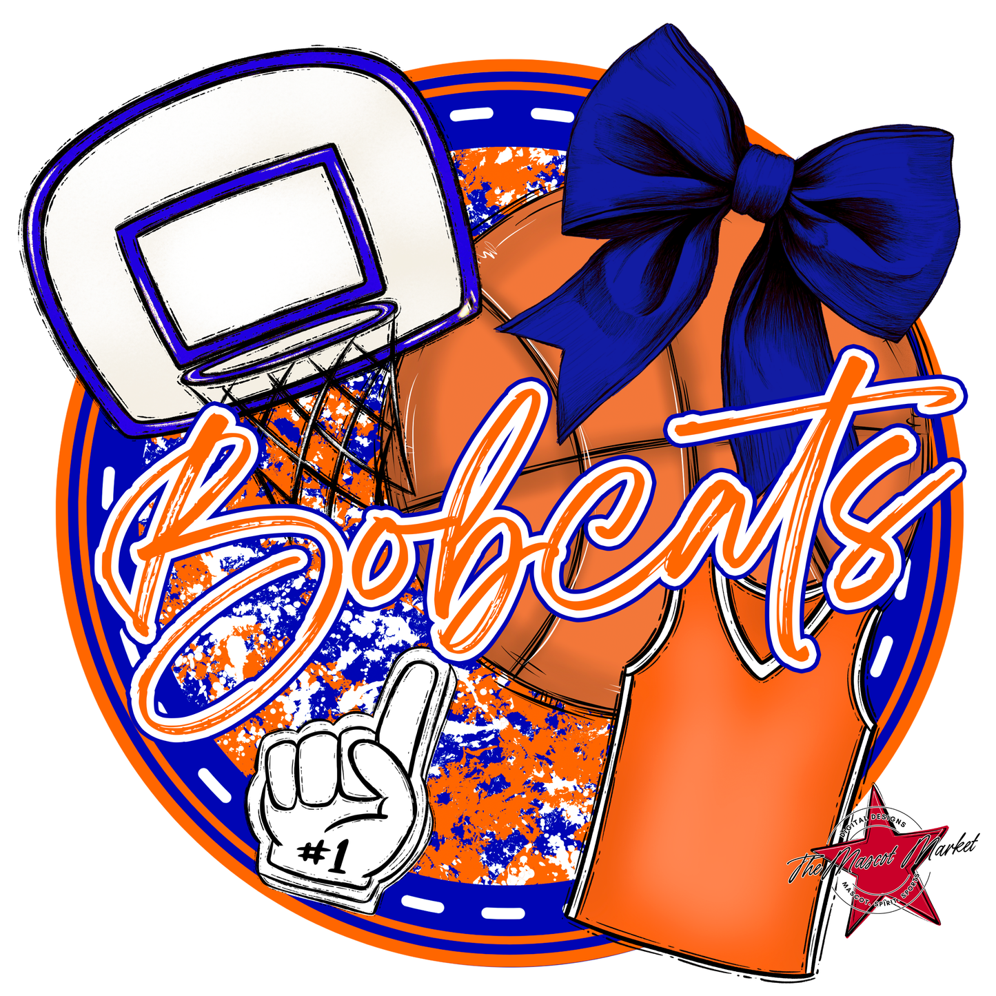 Bobcats Circle Basketball Design-Blue-Orange