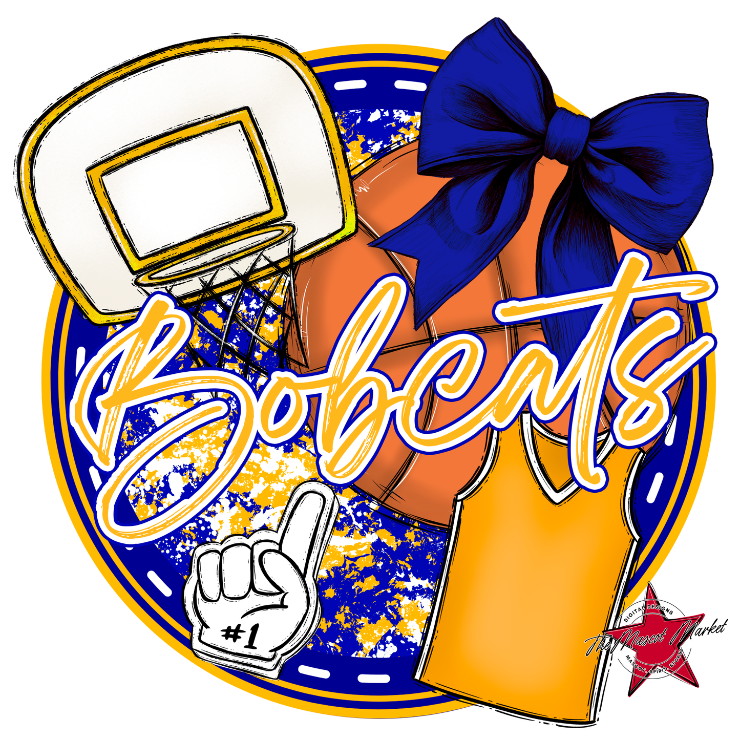 Bobcats Circle Basketball Design-Blue-Yellow