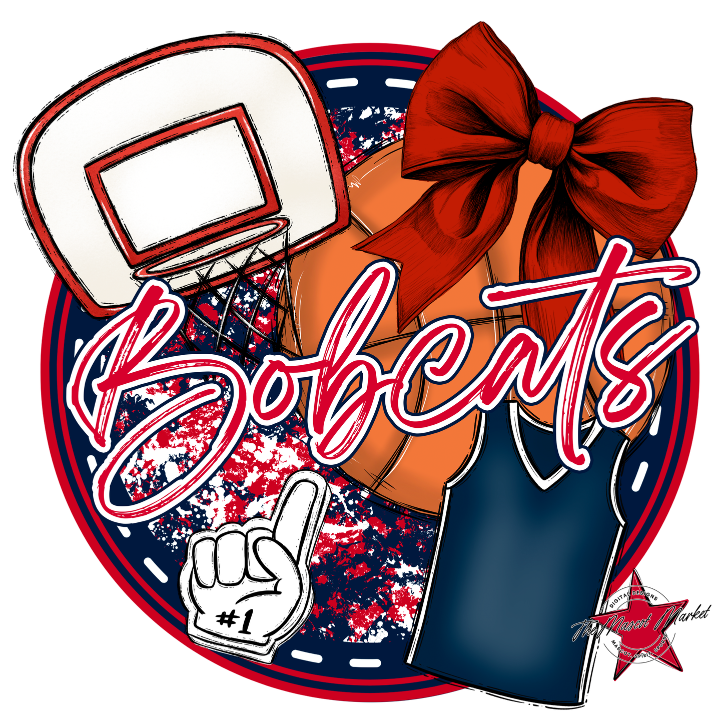 Bobcats Circle Basketball Design-Navy-Red