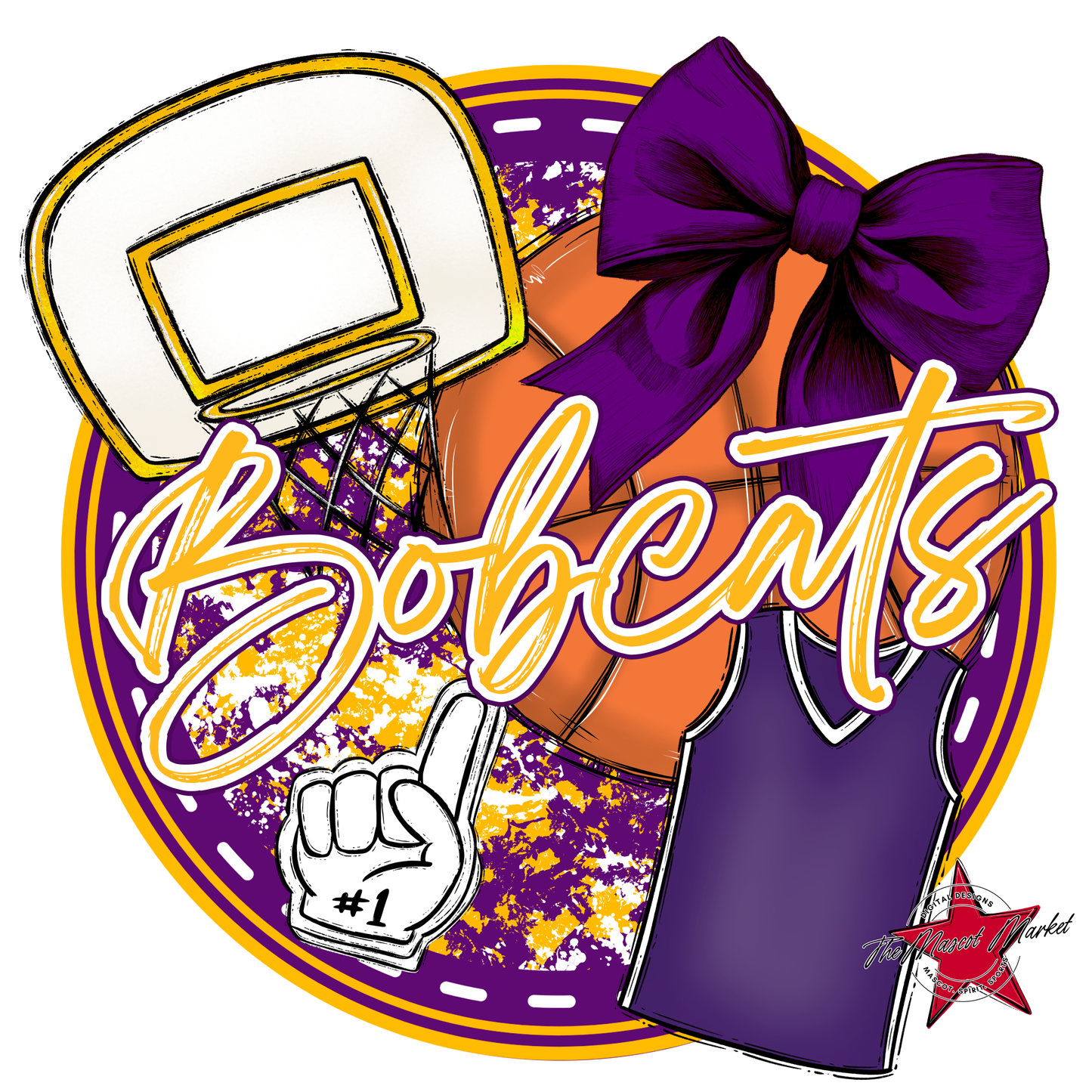 Bobcats Circle Basketball Design-Purple-Yellow