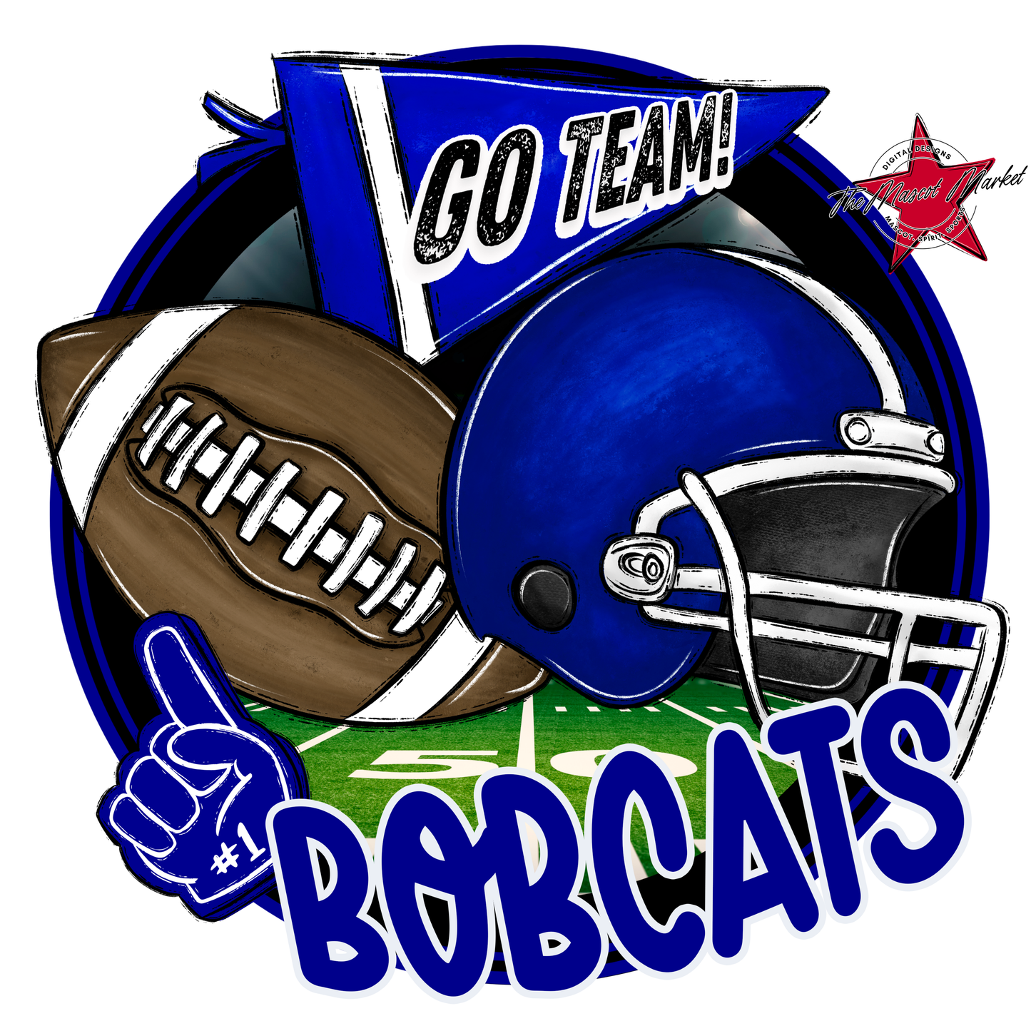 Bobcats Circle Football Design-Blue