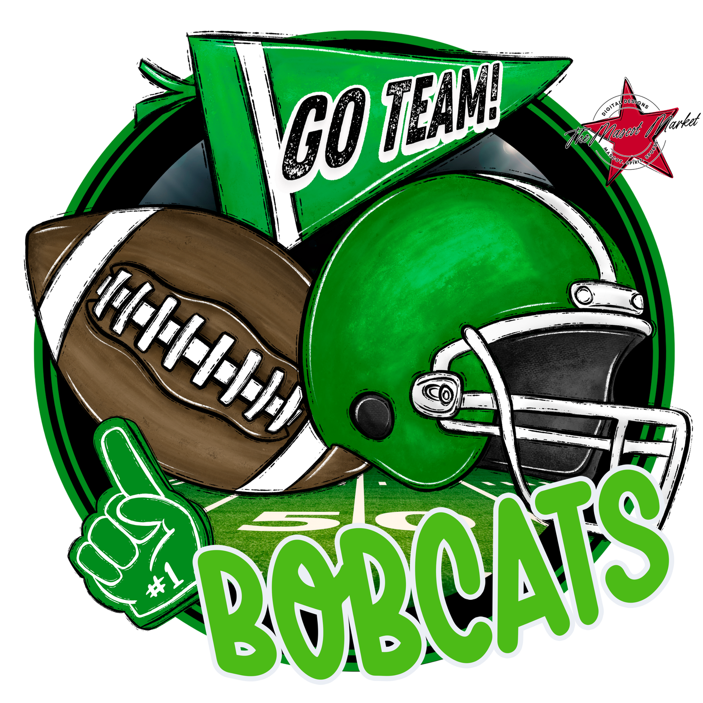 Bobcats Circle Football Design-Bright Green
