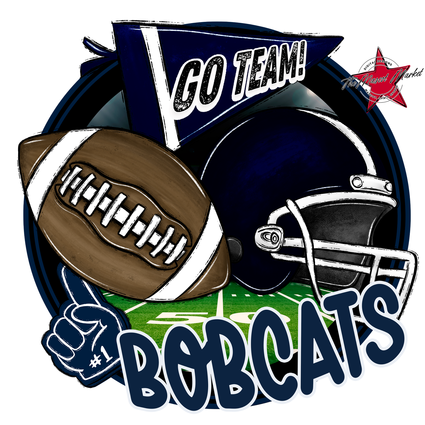 Bobcats Circle Football Design-Navy