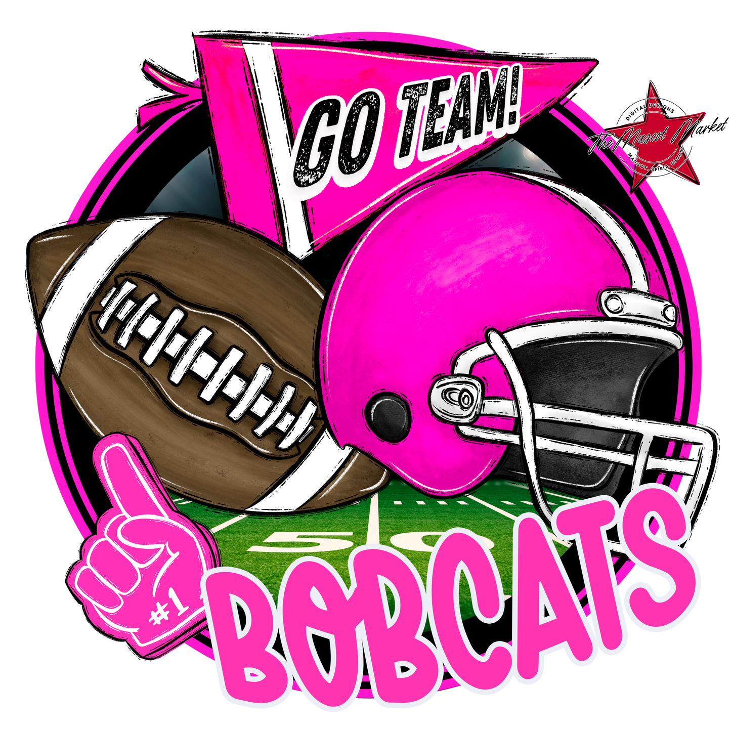 Bobcats Circle Football Design-Pink