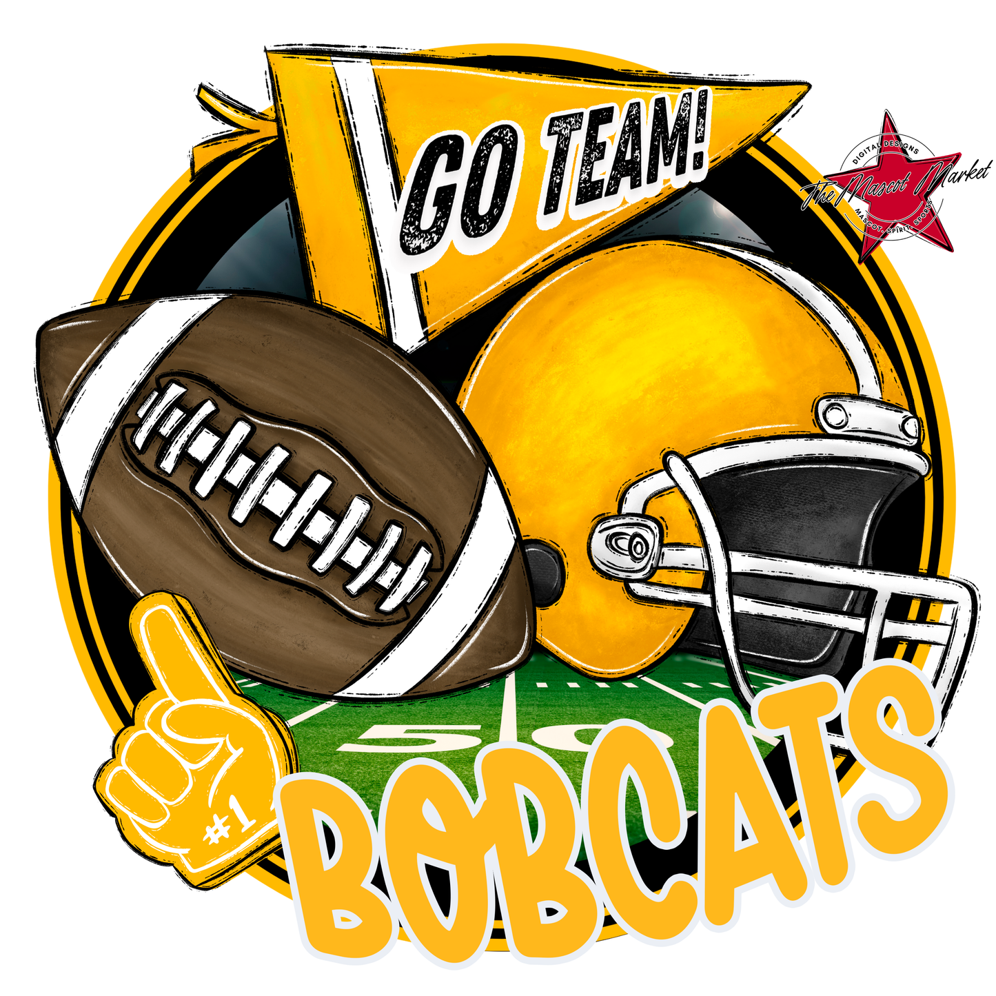 Bobcats Circle Football Design-Yellow